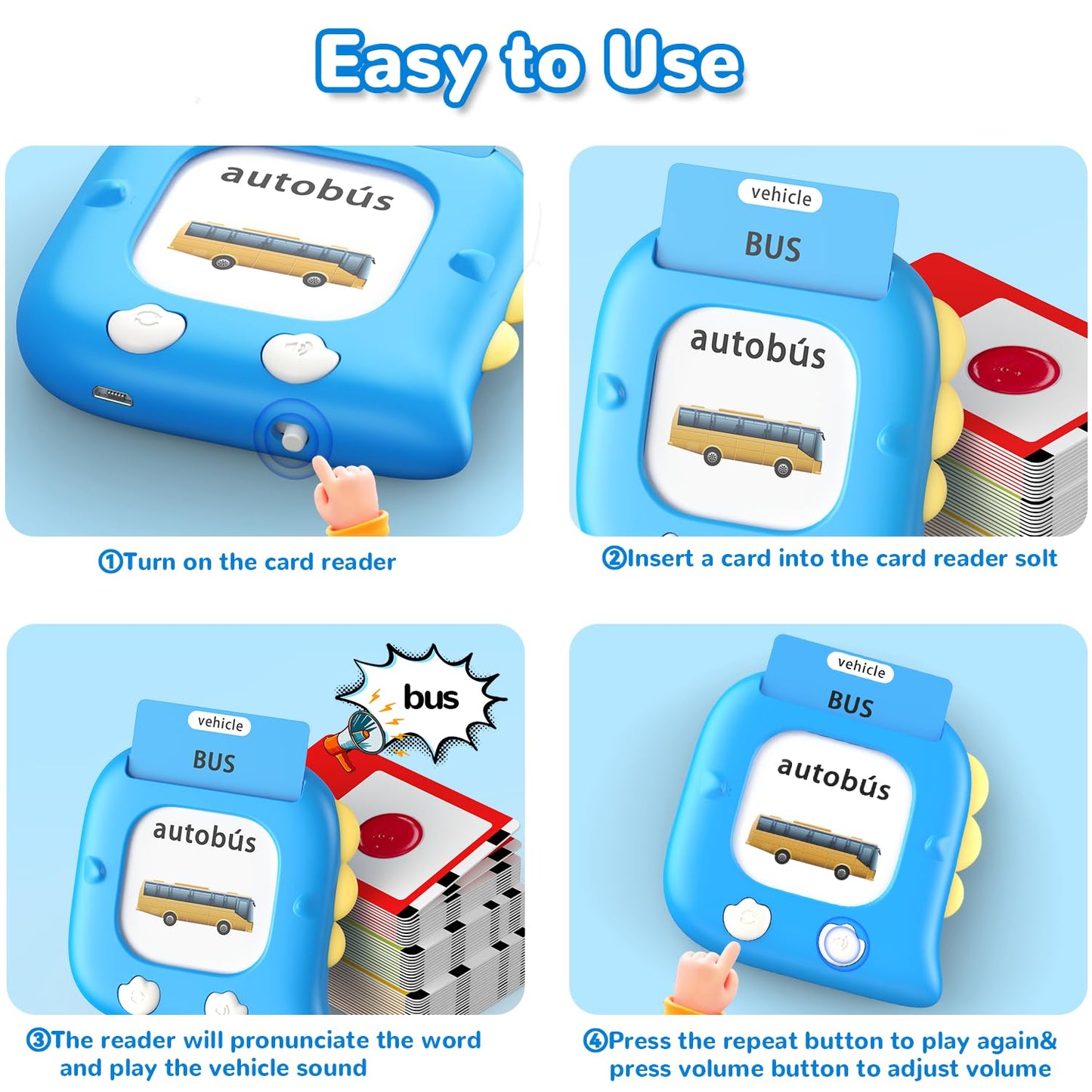 Kidzdo 520 Bilingual Spanish–English Talking Flash Cards – Portable Toddler Learning Toy