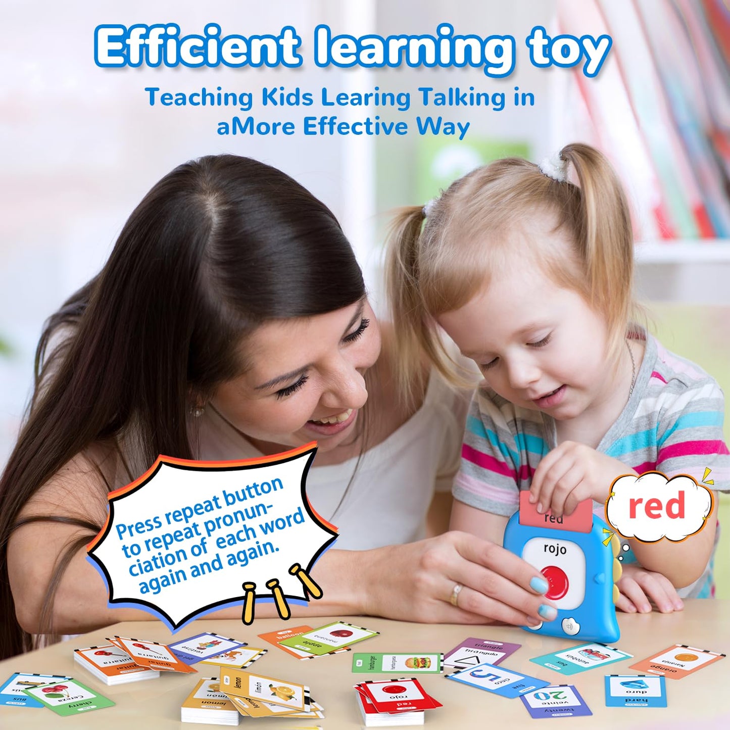 Kidzdo 520 Bilingual Spanish–English Talking Flash Cards – Portable Toddler Learning Toy