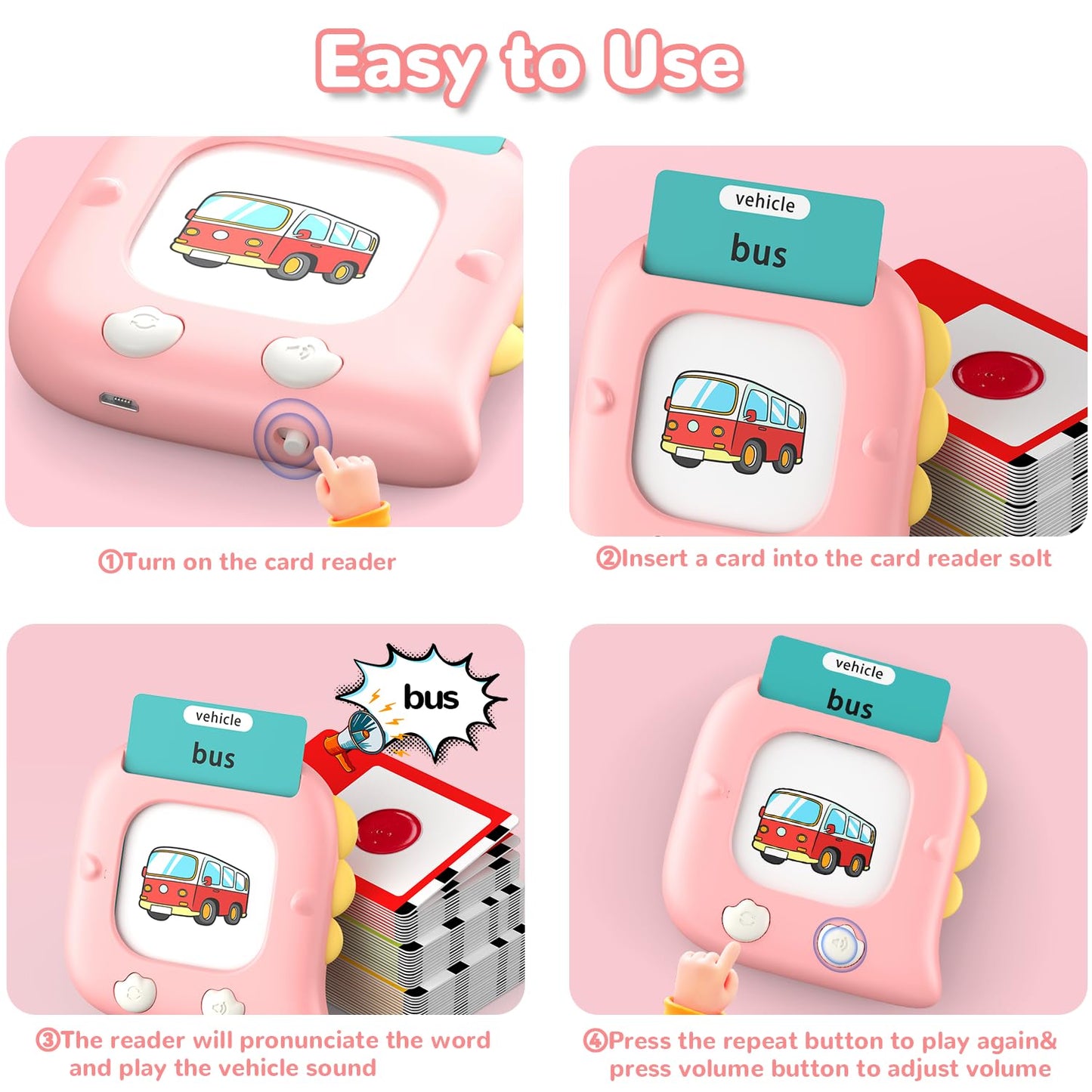 Kidzdo 520 ABCs Sight Word Talking Flash Cards for Toddlers – Ages 2-6 | Pink