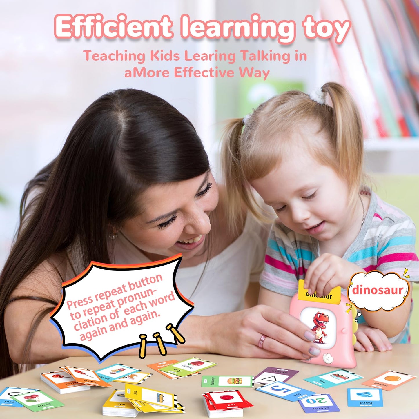 Kidzdo 520 ABCs Sight Word Talking Flash Cards for Toddlers – Ages 2-6 | Pink