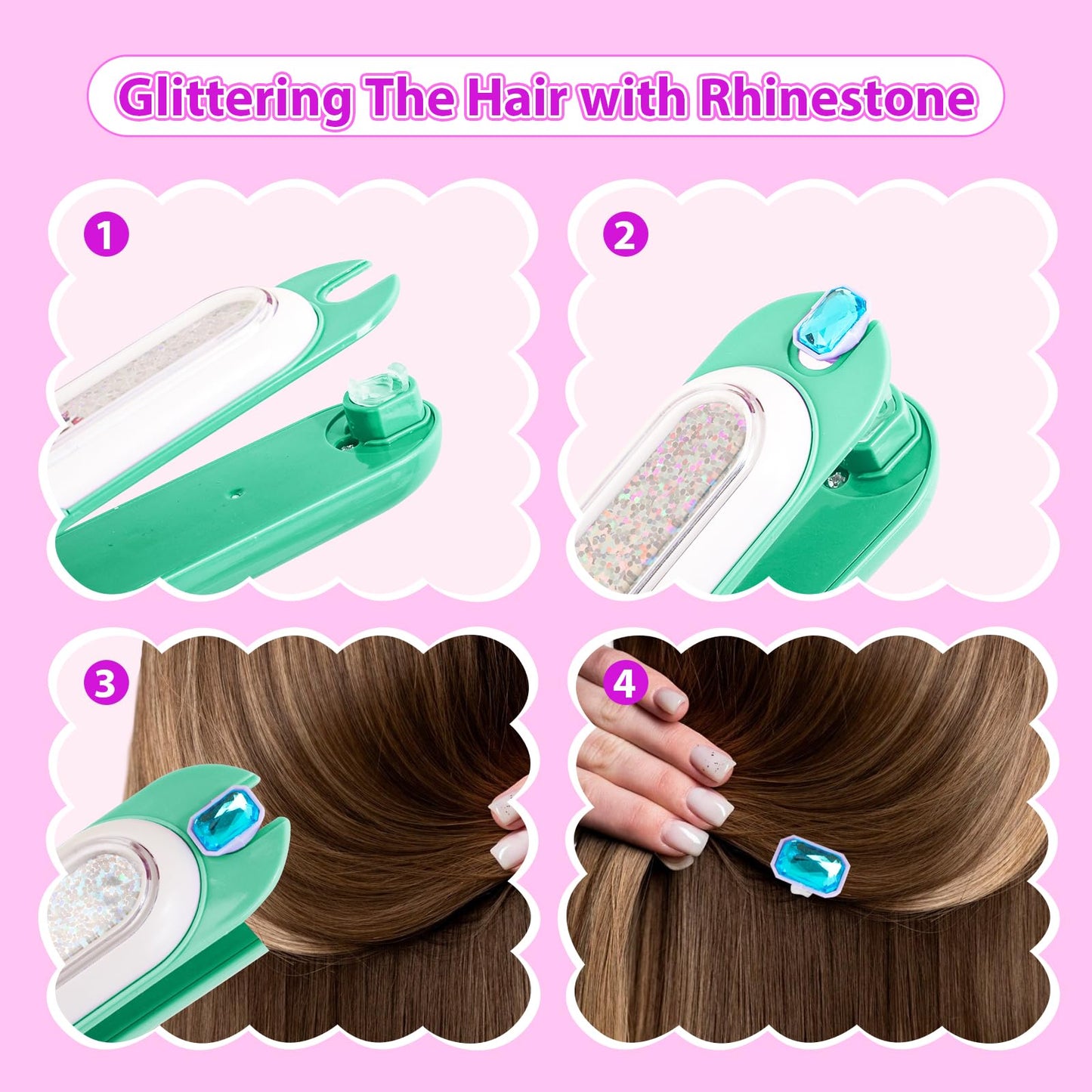 Kidzkube Hair Gem Stamper Kit – Reusable Sparkling Hair Jewels for Girls (Green)