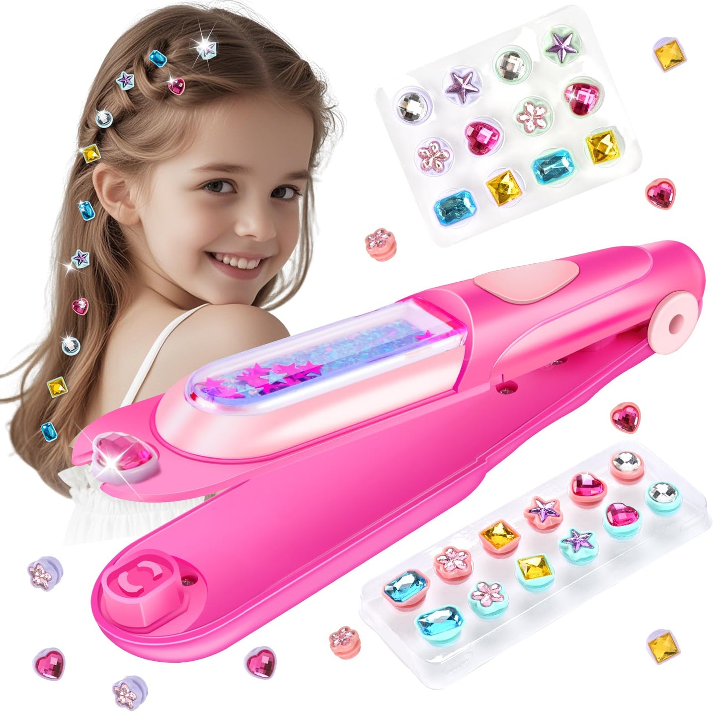 kidzkube Hair Gem Stamper Kit – Reusable Bling Hair Jewels for Girls