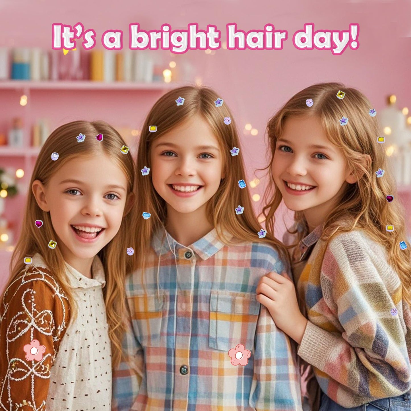 KidzKube Hair Gem Stamper Kit – Reusable Sparkling Hair Jewels for Girls (Pink)