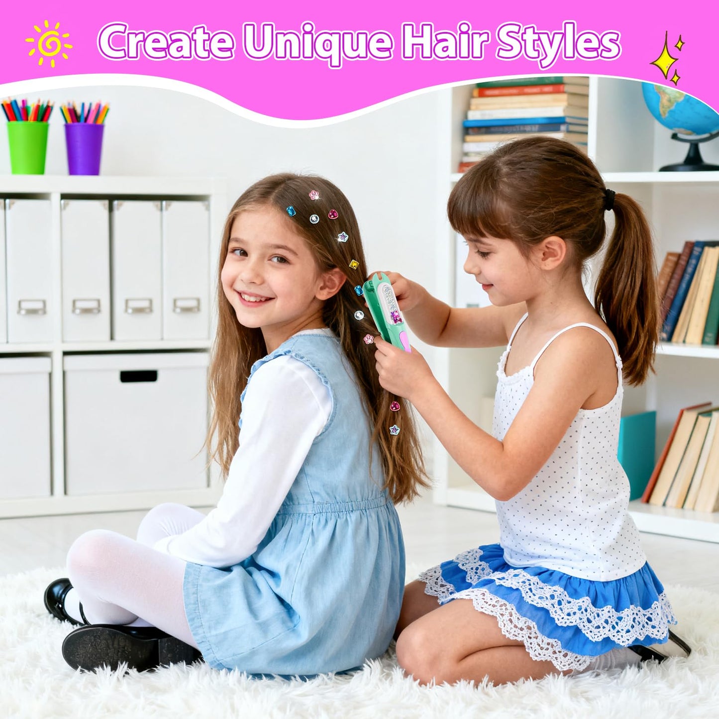 Kidzkube Hair Gem Stamper Kit – Reusable Sparkling Hair Jewels for Girls (Green)