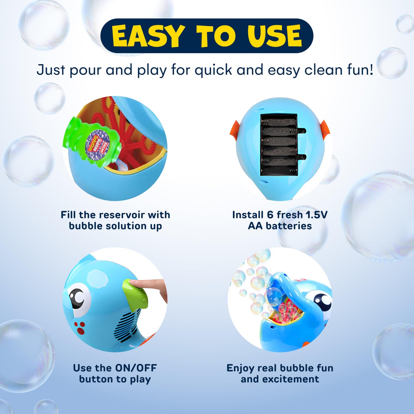 Kidzlane Bubble Dolphin Maker – Kids Bubble Blower (500–1000 Bubbles/Min) Easter Gift & Outdoor Fun