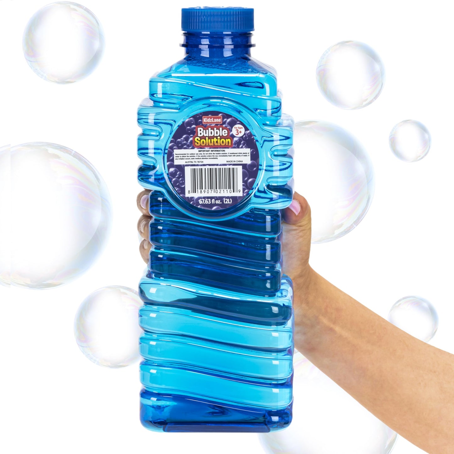 Kidzlane Bubbles Solution Refill 67.63 oz - Large Easy-Grip Bottle for Bubble Machines, Wands & Guns