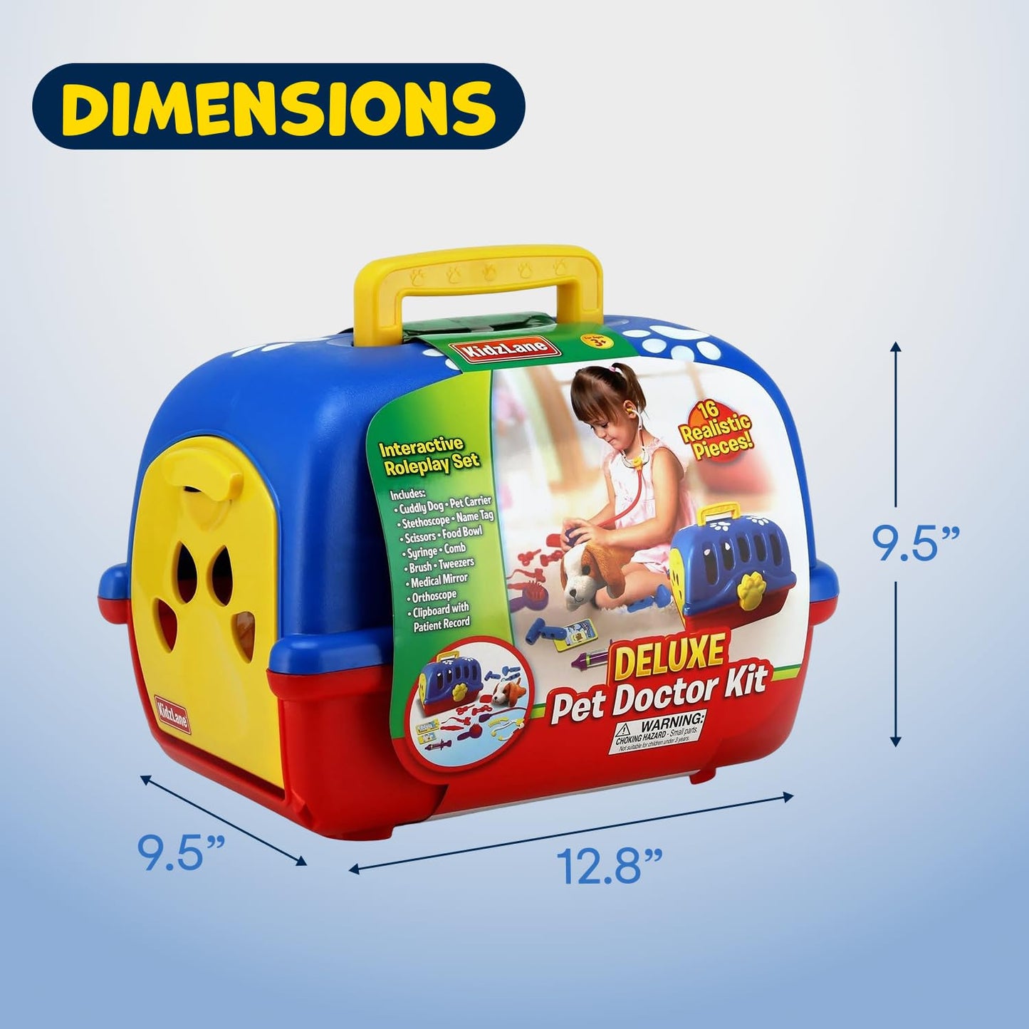 Kidzlane Deluxe Veterinarian Kit for Kids | Pretend Play Vet Set & Pet Carrier