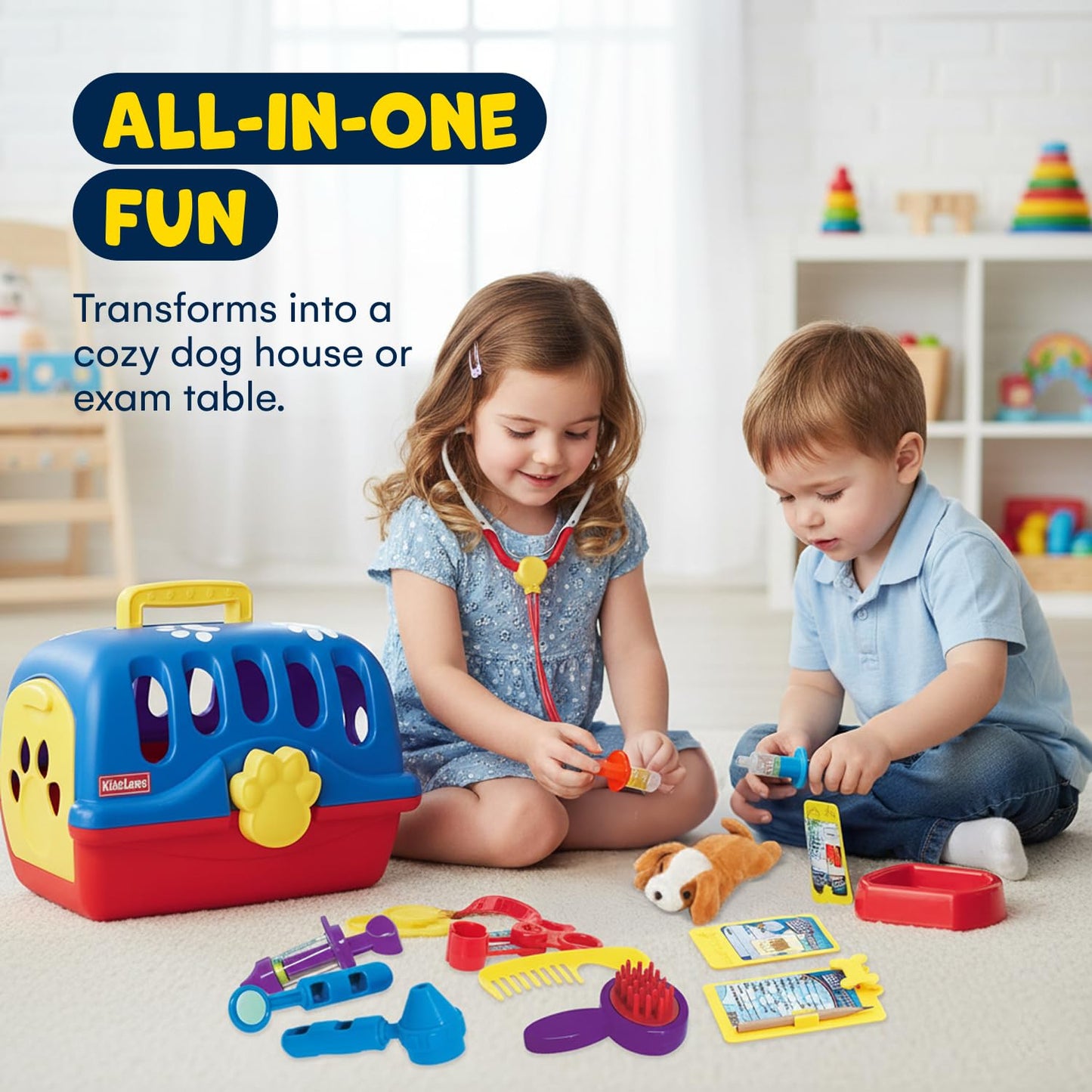 Kidzlane Deluxe Veterinarian Kit for Kids | Pretend Play Vet Set & Pet Carrier