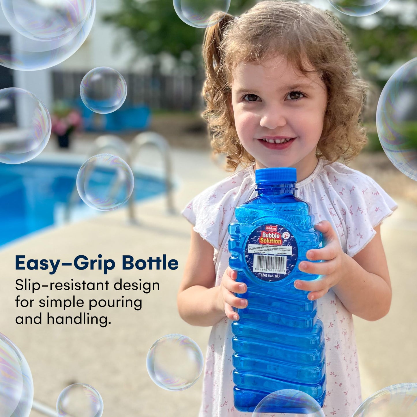Kidzlane Bubbles Solution Refill 67.63 oz - Large Easy-Grip Bottle for Bubble Machines, Wands & Guns