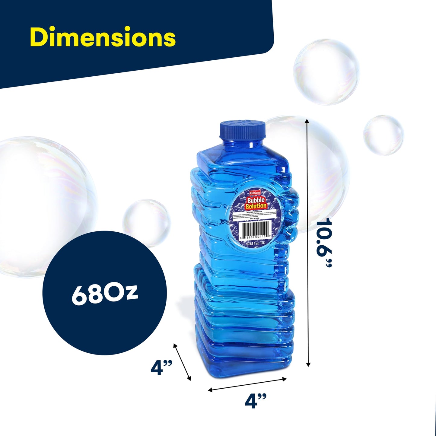 Kidzlane Bubbles Solution Refill 67.63 oz - Large Easy-Grip Bottle for Bubble Machines, Wands & Guns