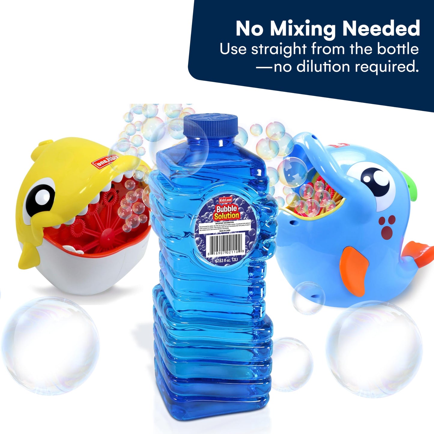 Kidzlane Bubbles Solution Refill 67.63 oz - Large Easy-Grip Bottle for Bubble Machines, Wands & Guns