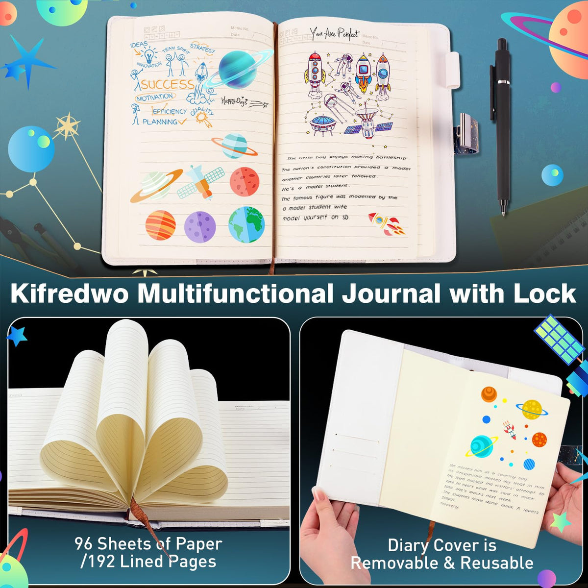 Kifredwo Diary with Lock for Boys – 192-Page A5 Travel Journal + Pen