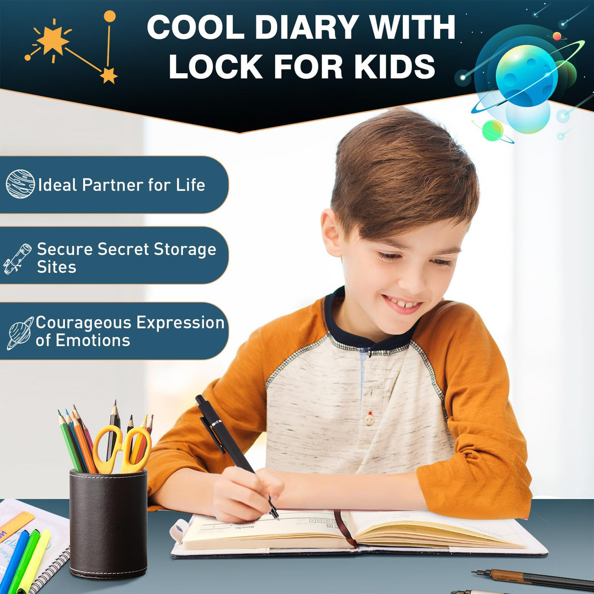Kifredwo Diary with Lock for Boys – 192-Page A5 Travel Journal + Pen