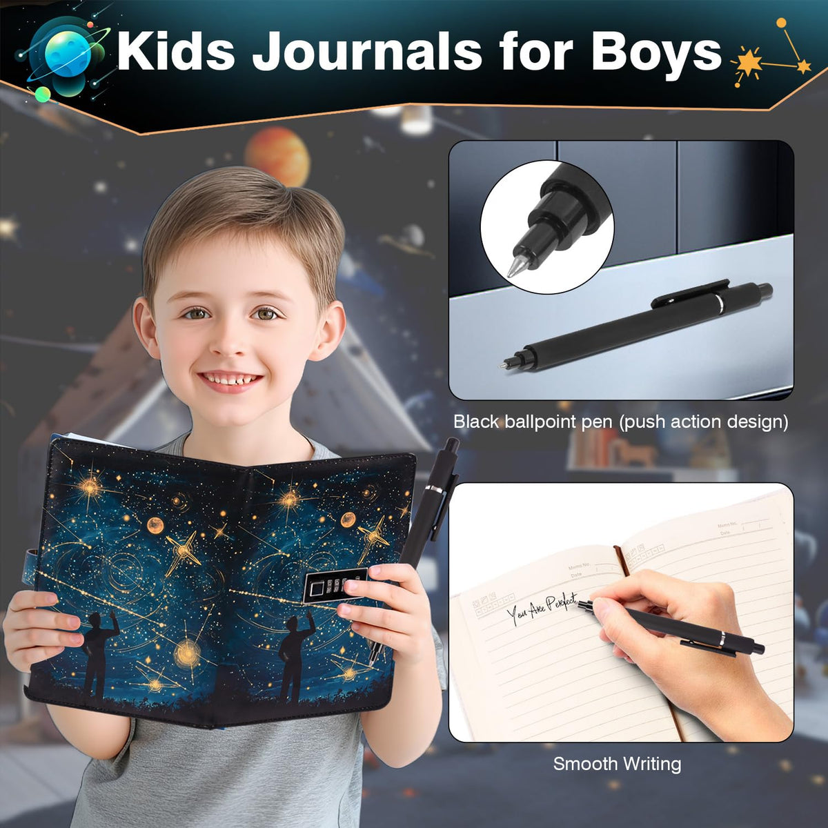 Kifredwo Diary with Lock for Boys – 192-Page A5 Travel Journal + Pen
