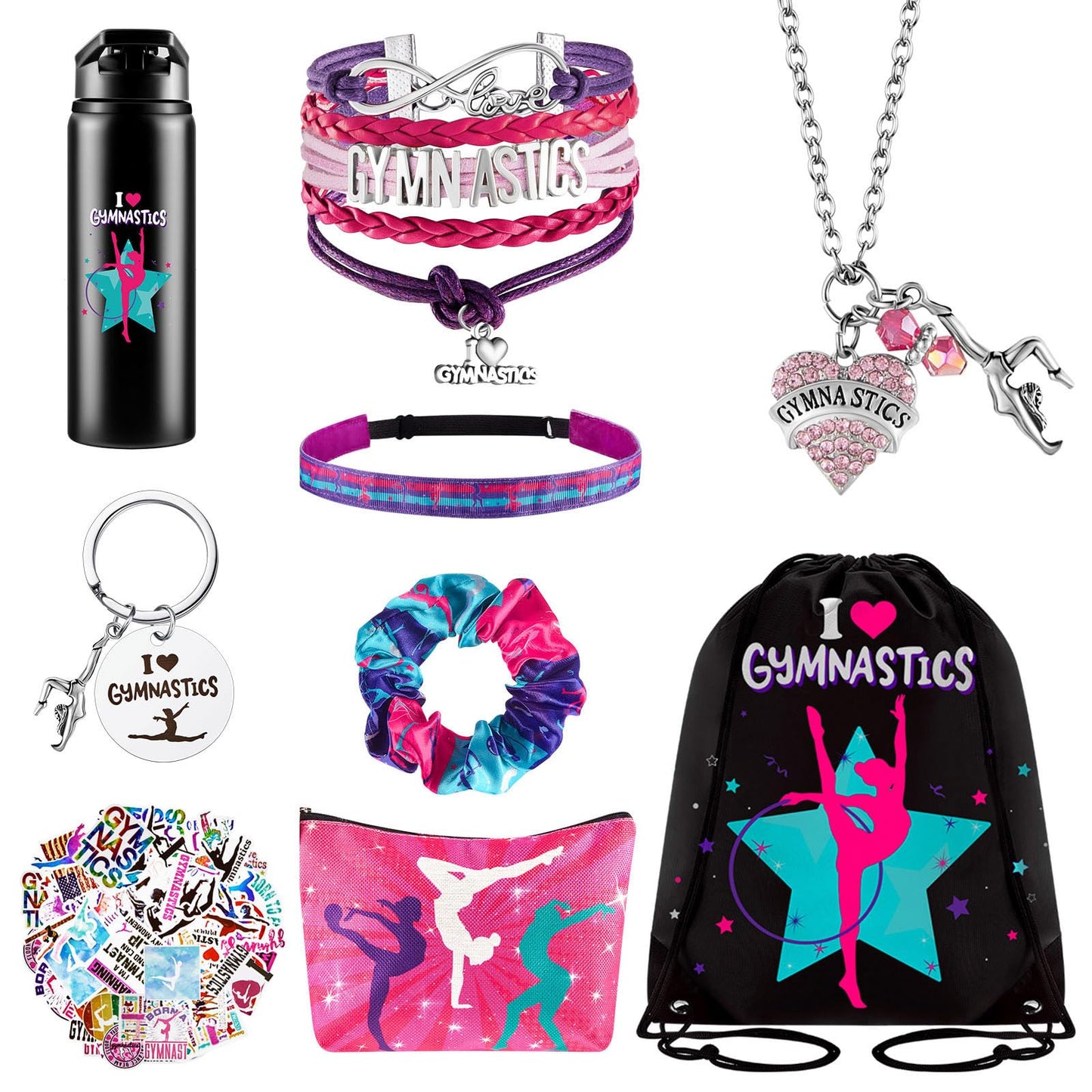 Kigeli Gymnastics Gift Set: Drawstring Bag, Headband, Necklace, Scrunchies & 50 Stickers
