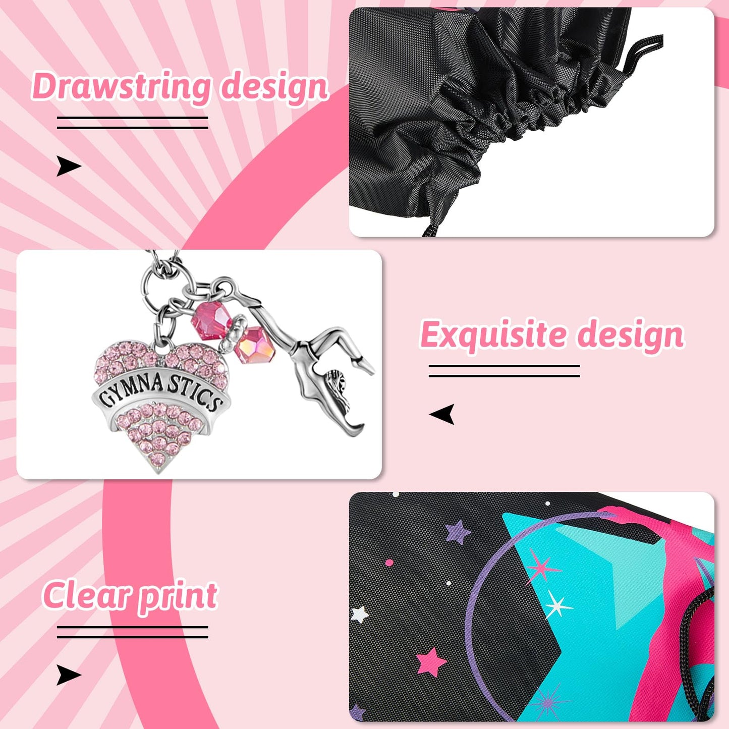 Kigeli Gymnastics Gift Set: Drawstring Bag, Headband, Necklace, Scrunchies & 50 Stickers
