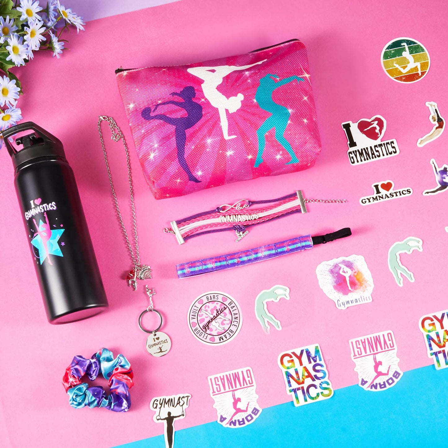 Kigeli Gymnastics Gift Set: Drawstring Bag, Headband, Necklace, Scrunchies & 50 Stickers