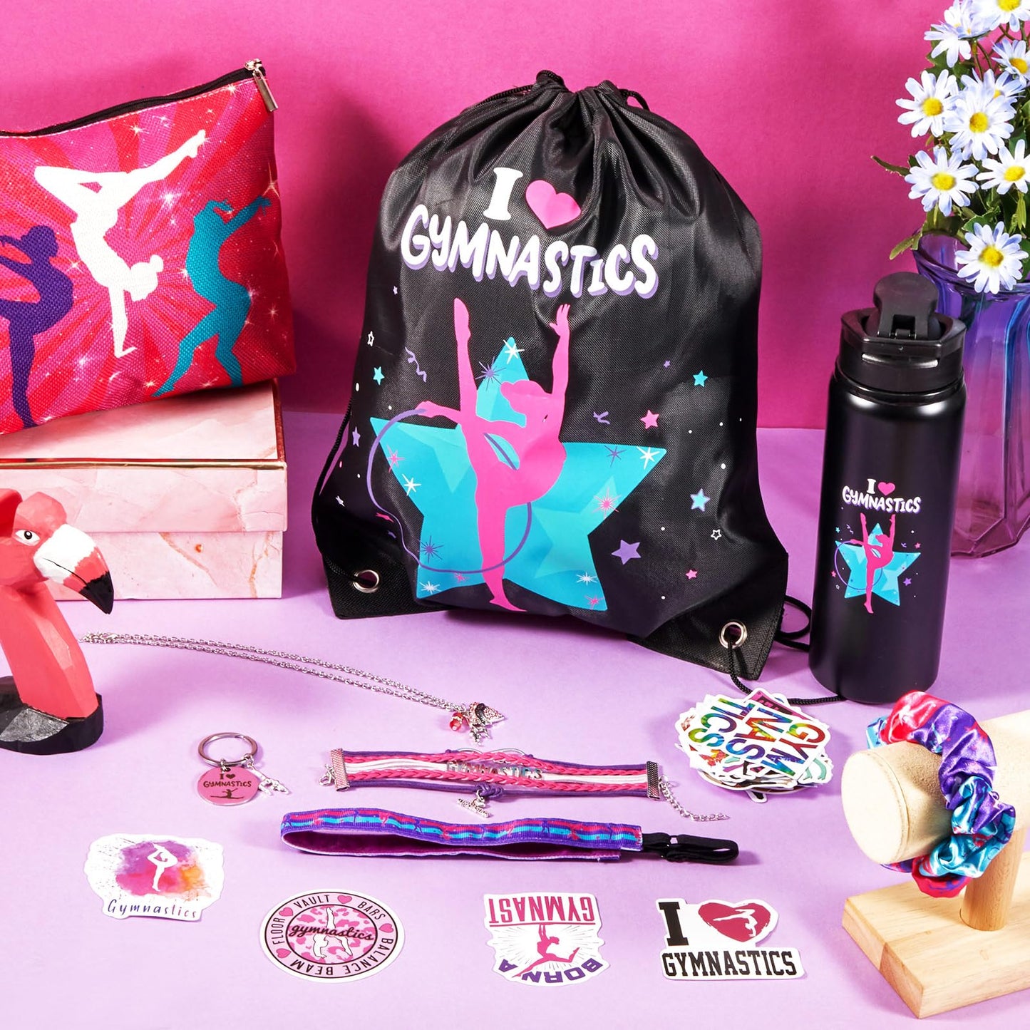 Kigeli Gymnastics Gift Set: Drawstring Bag, Headband, Necklace, Scrunchies & 50 Stickers