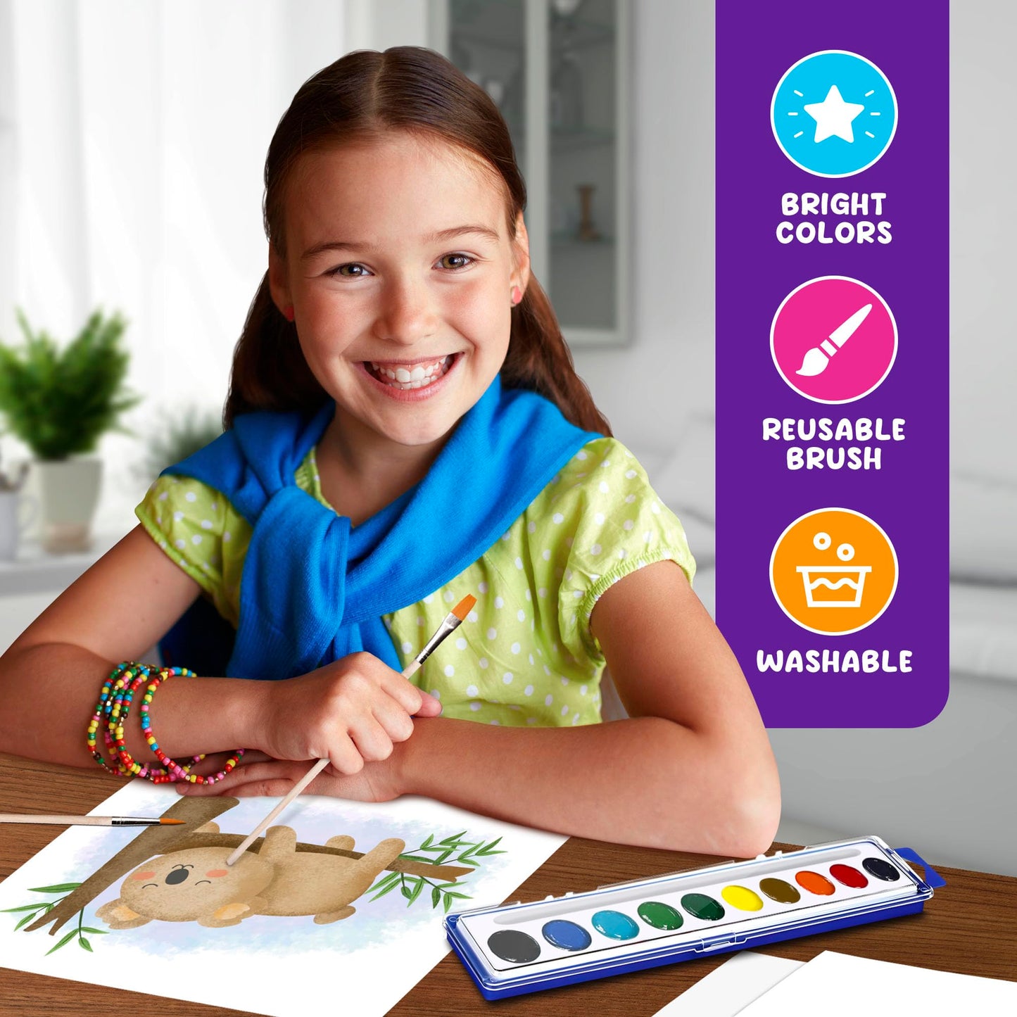 Kiggos 10-Color Watercolor Paint Sets for Kids – 30-Pack, Washable & Non-Toxic, Travel Kit & Party Favors
