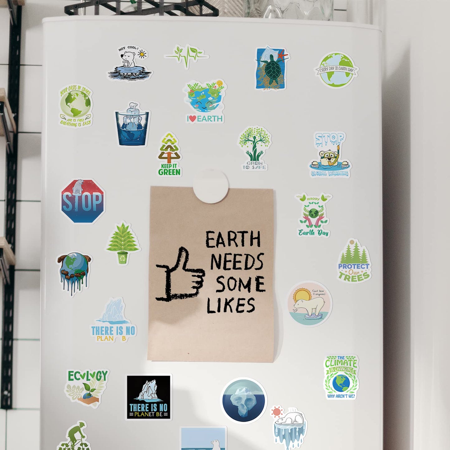 Kigibo Earth Day Stickers Pack – 200 Pcs Waterproof Vinyl Decals for Water Bottles & More