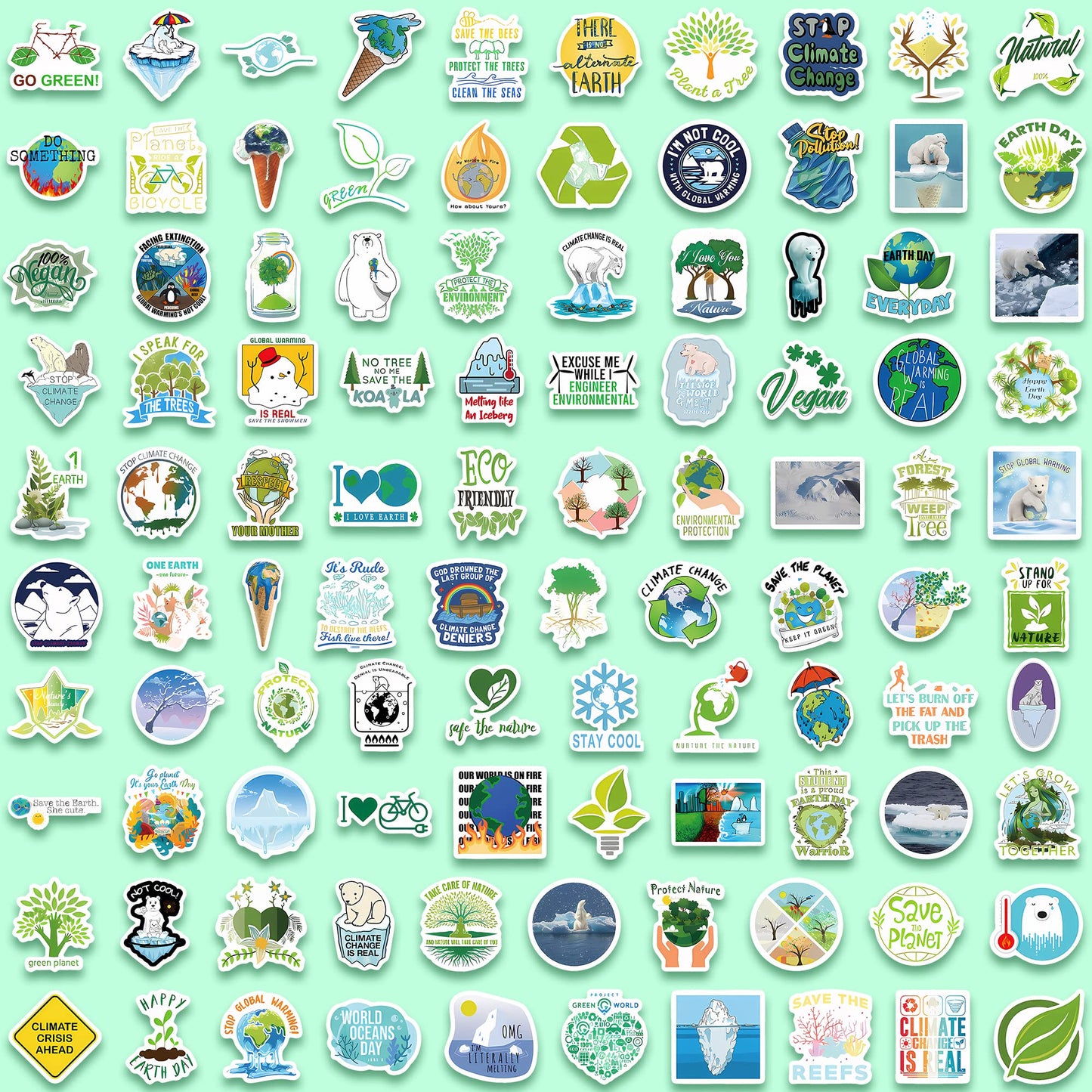 Kigibo Earth Day Stickers Pack – 200 Pcs Waterproof Vinyl Decals for Water Bottles & More