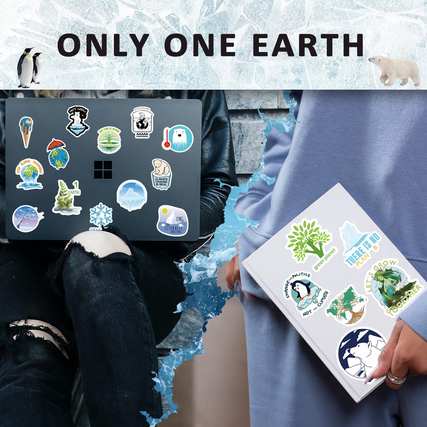 Kigibo Earth Day Stickers Pack – 200 Pcs Waterproof Vinyl Decals for Water Bottles & More