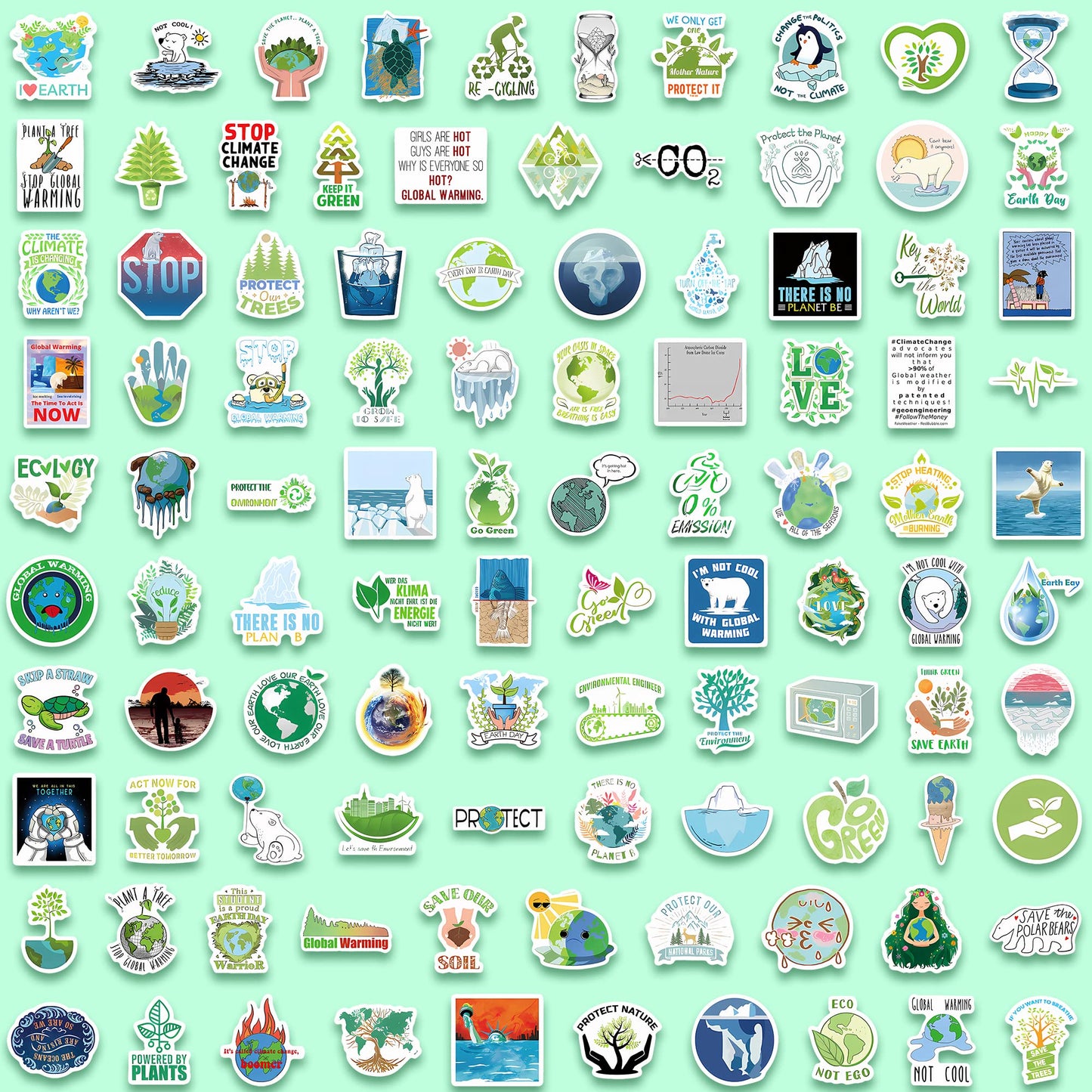 Kigibo Earth Day Stickers Pack – 200 Pcs Waterproof Vinyl Decals for Water Bottles & More