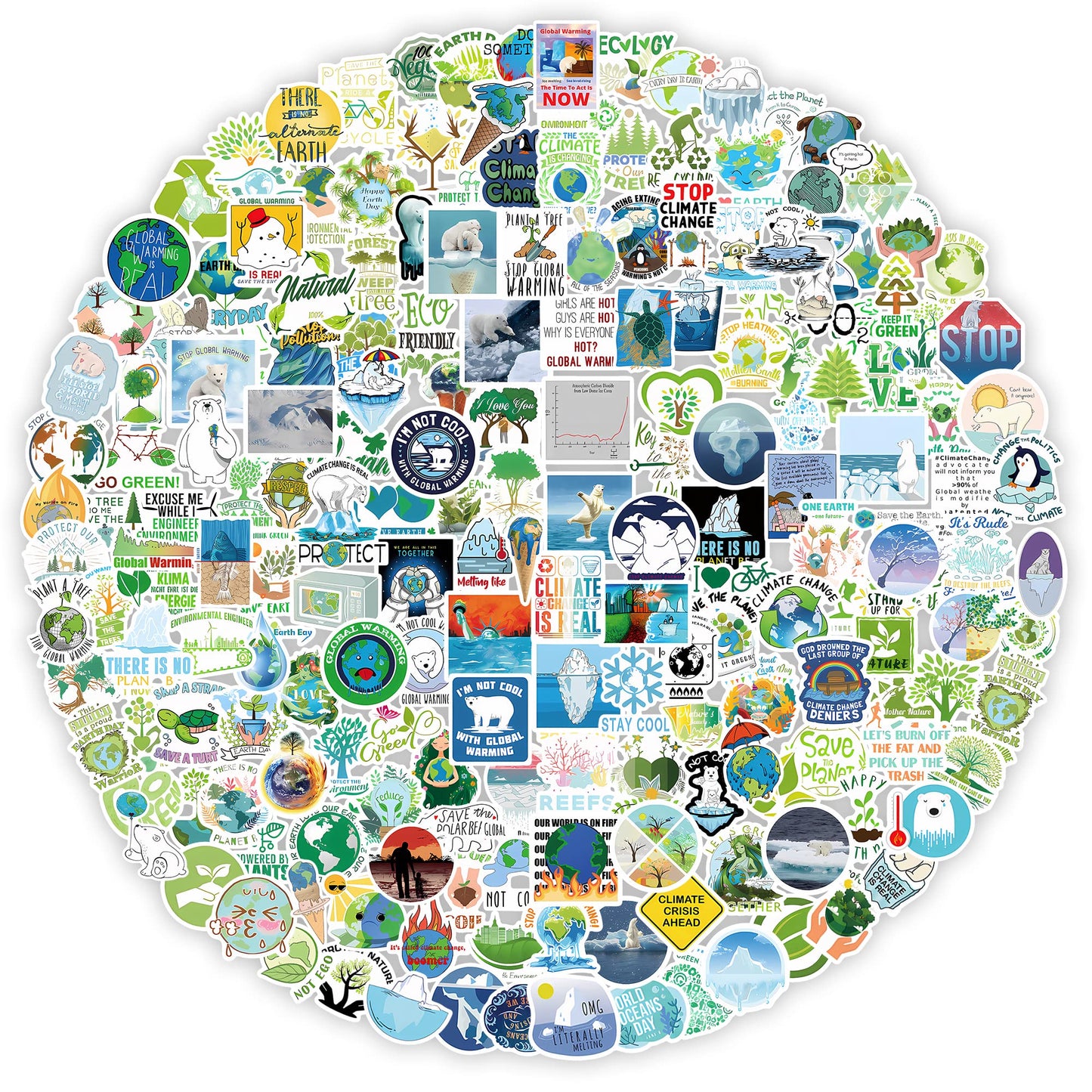 Kigibo Earth Day Stickers Pack – 200 Pcs Waterproof Vinyl Decals for Water Bottles & More