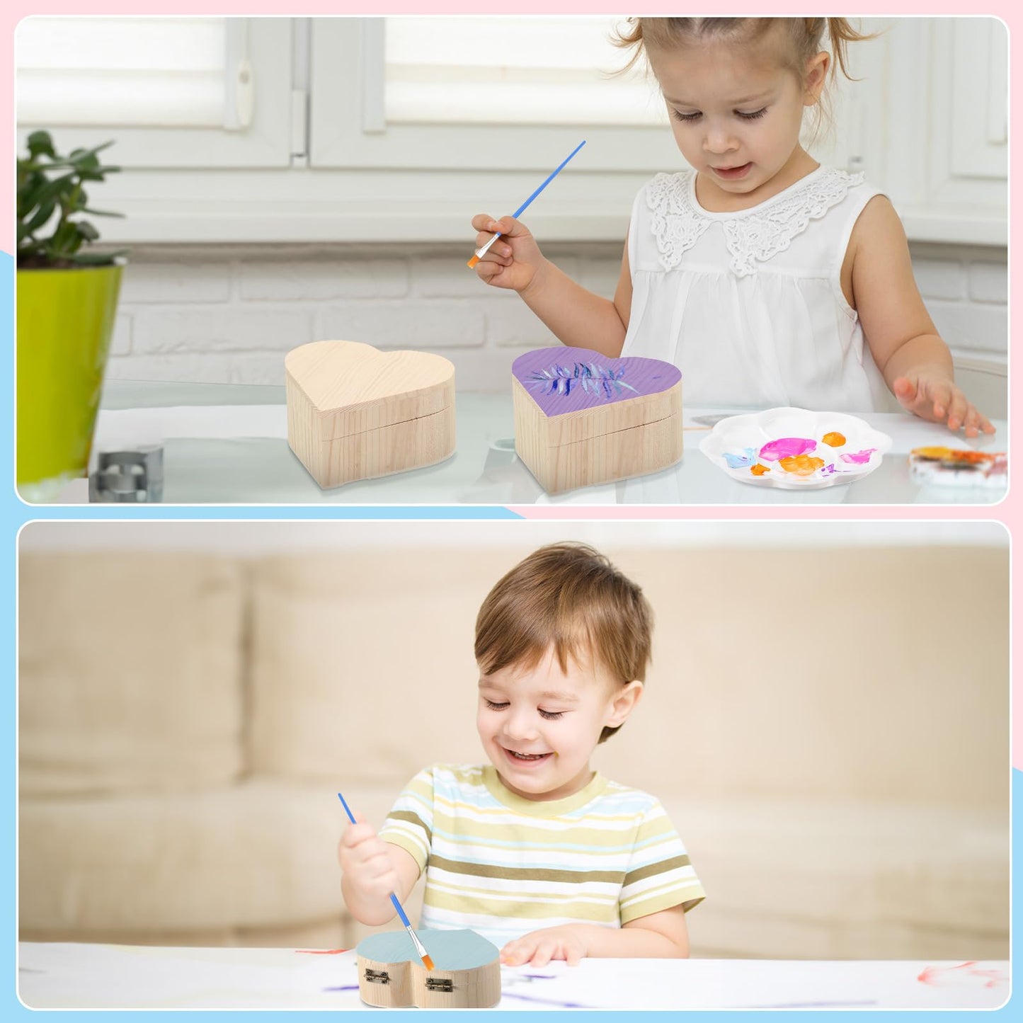 Kigley 6-Set Paint Your Own Heart Box Kit – DIY Wooden Boxes for Kids Ages 3-12