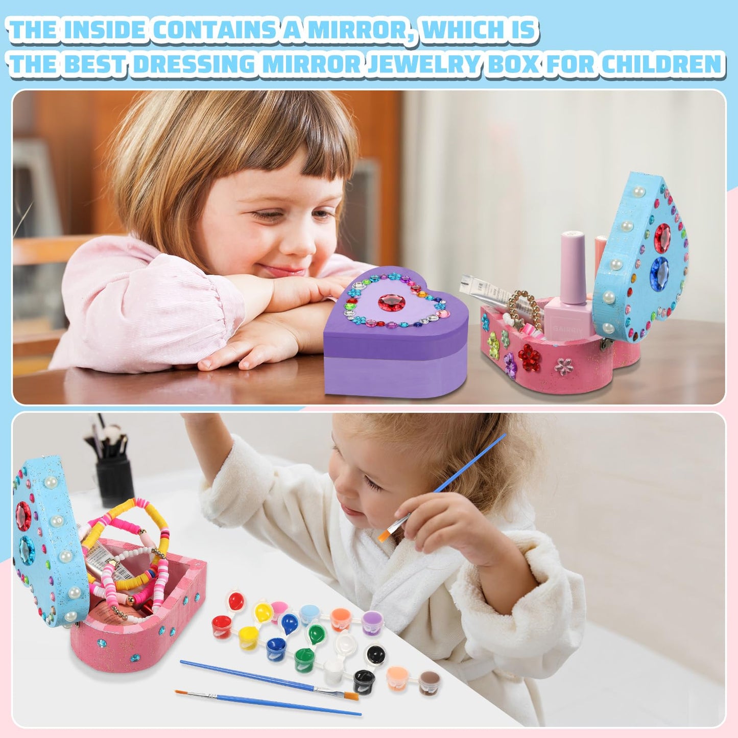 Kigley 6-Set Paint Your Own Heart Box Kit – DIY Wooden Boxes for Kids Ages 3-12