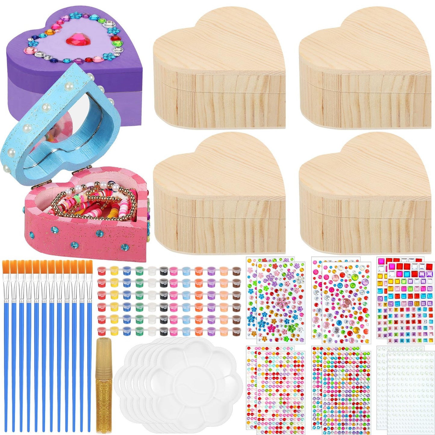 Kigley 6-Set Paint Your Own Heart Box Kit – DIY Wooden Boxes for Kids Ages 3-12