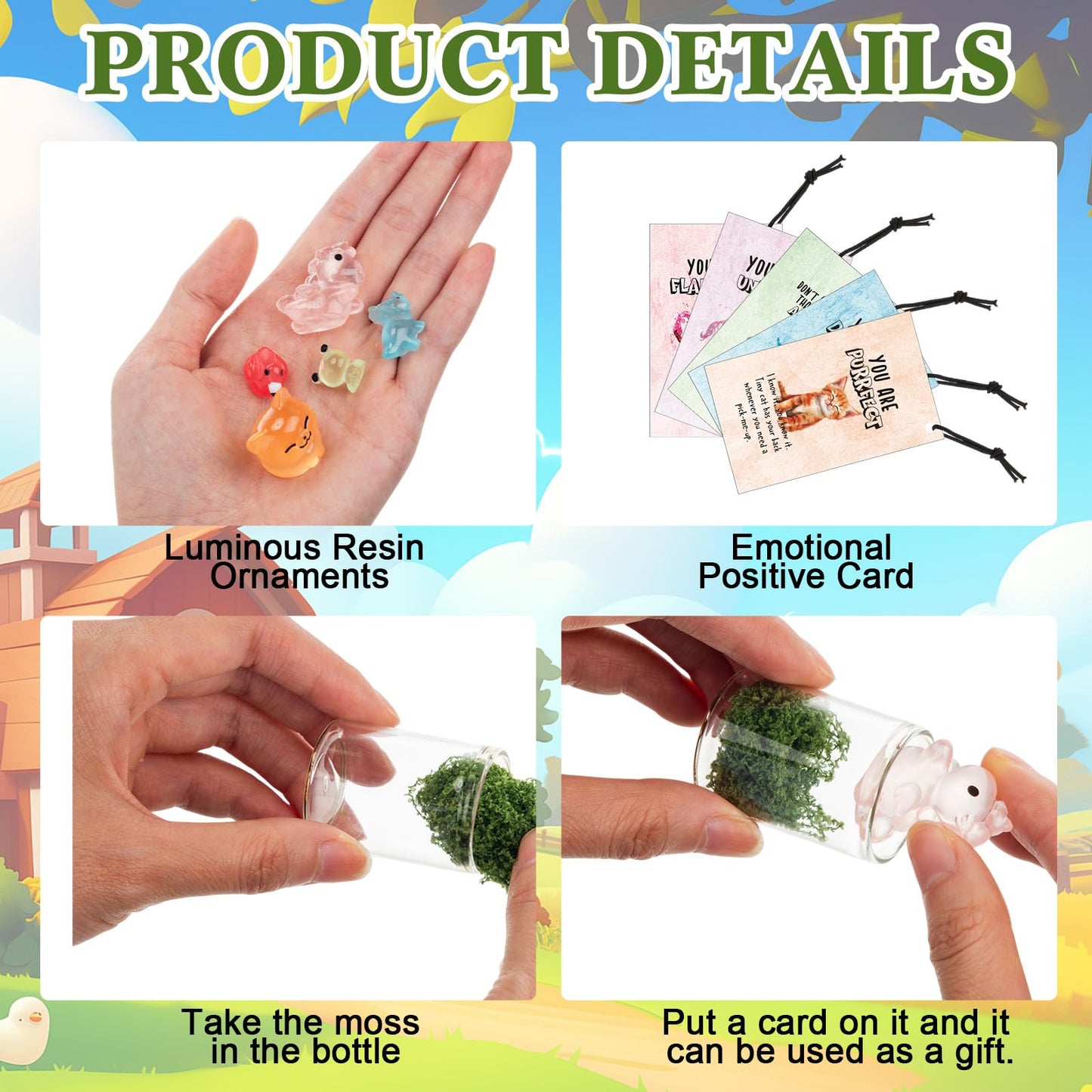Kigley 35 Sets Pocket Hug: Luminous Resin Animal Ornaments & Inspirational Cards