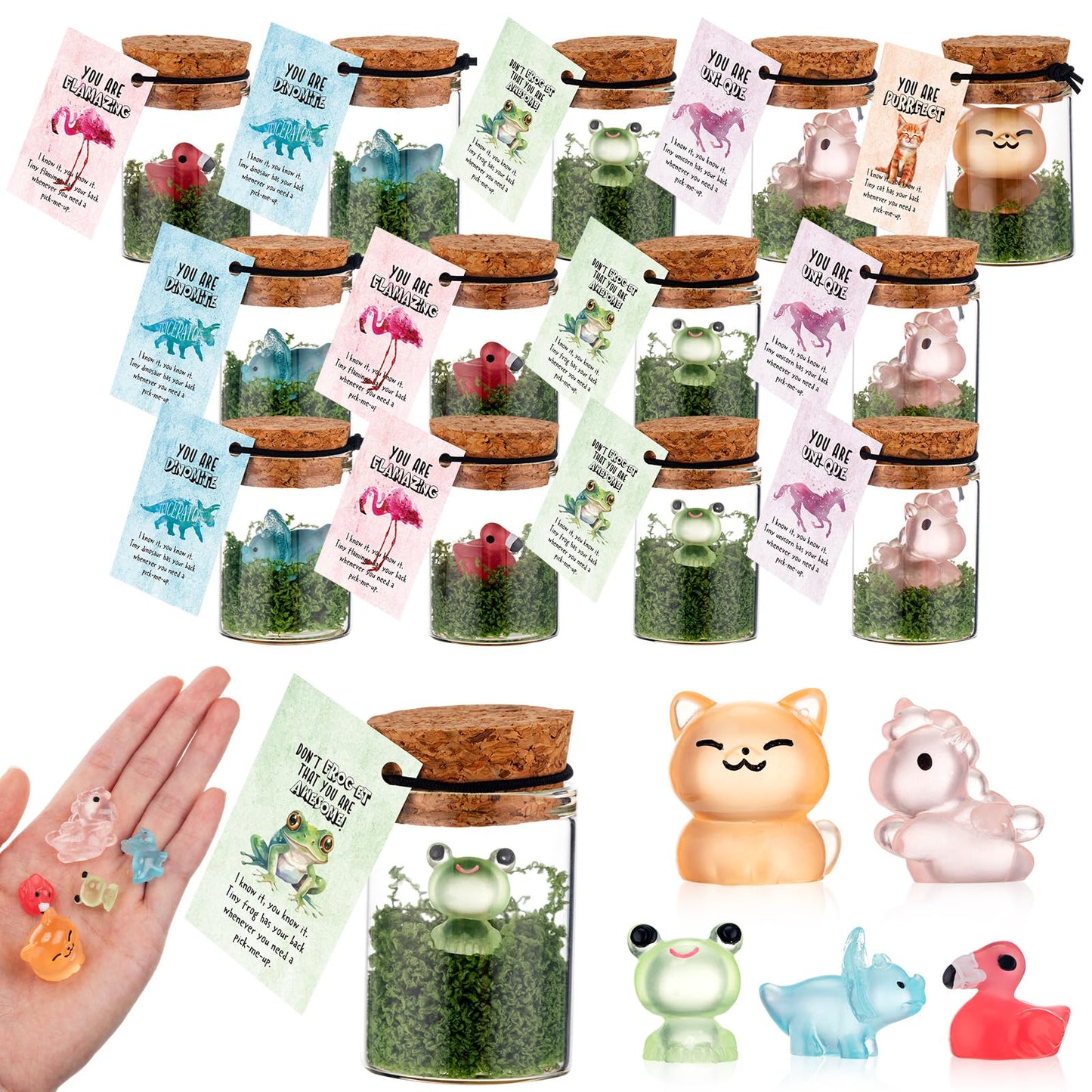 Kigley 35 Sets Pocket Hug: Luminous Resin Animal Ornaments & Inspirational Cards