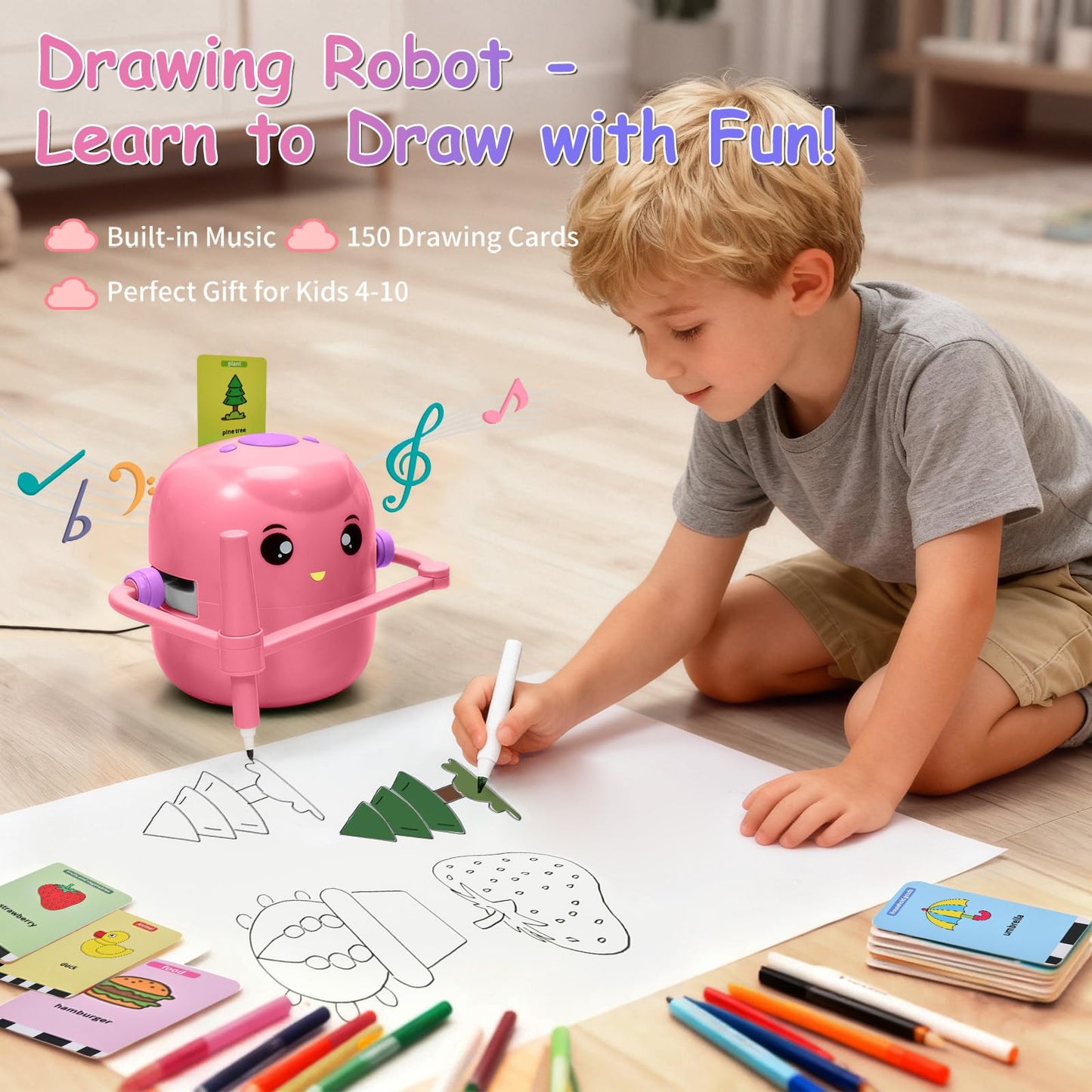 Kignao Drawing Robot for Kids — Voice-Interactive Montessori Art Toy (Pink)