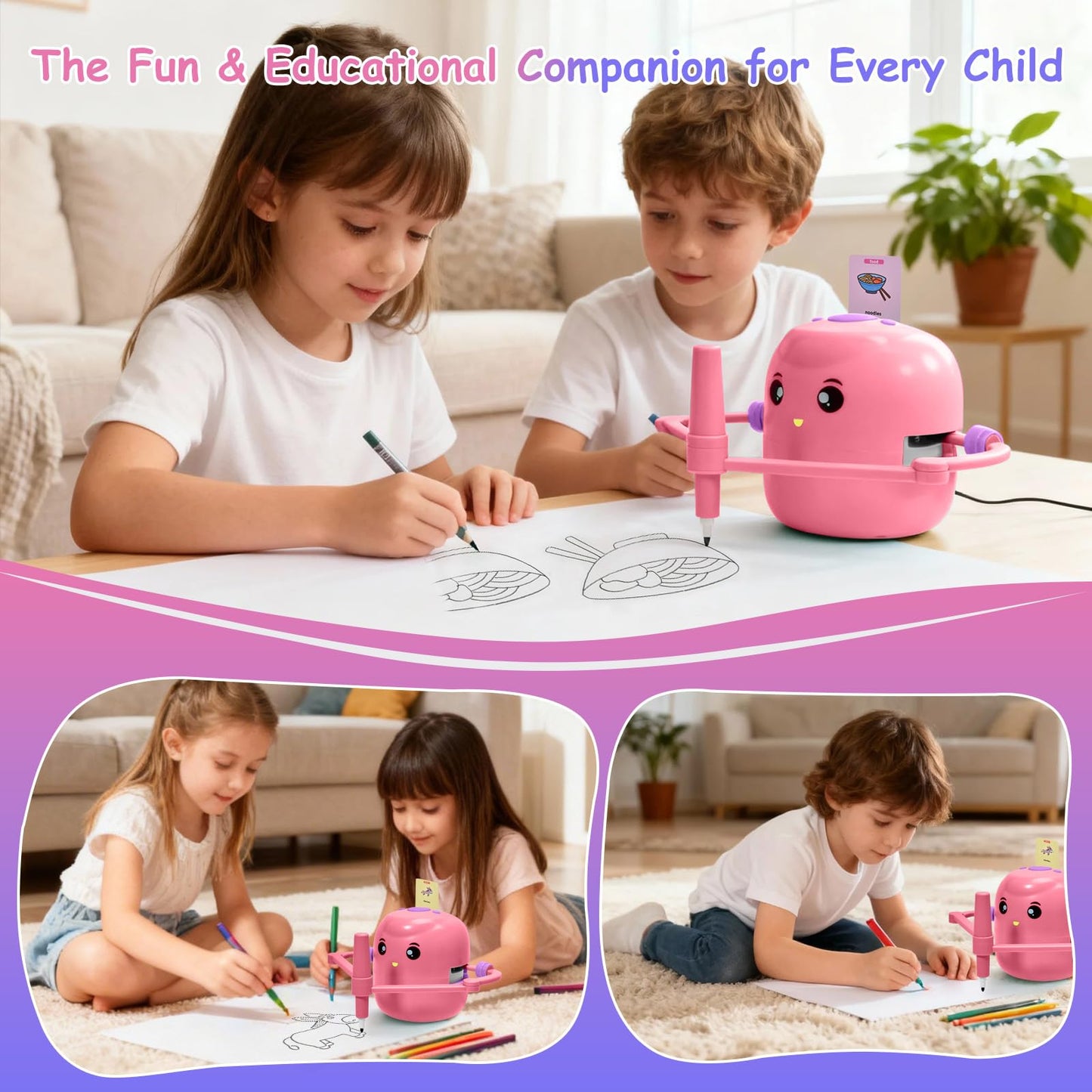 Kignao Drawing Robot for Kids — Voice-Interactive Montessori Art Toy (Pink)