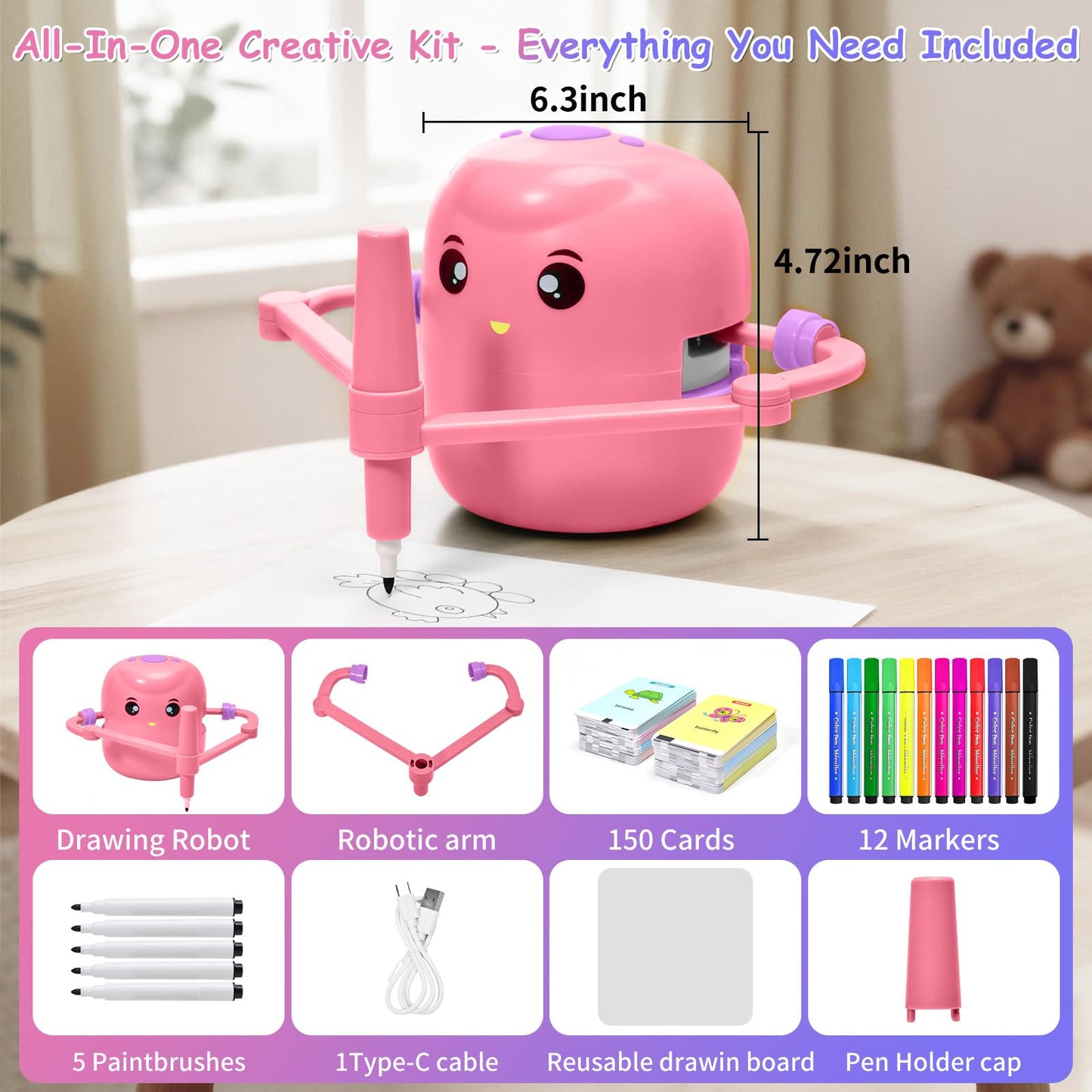 Kignao Drawing Robot for Kids — Voice-Interactive Montessori Art Toy (Pink)