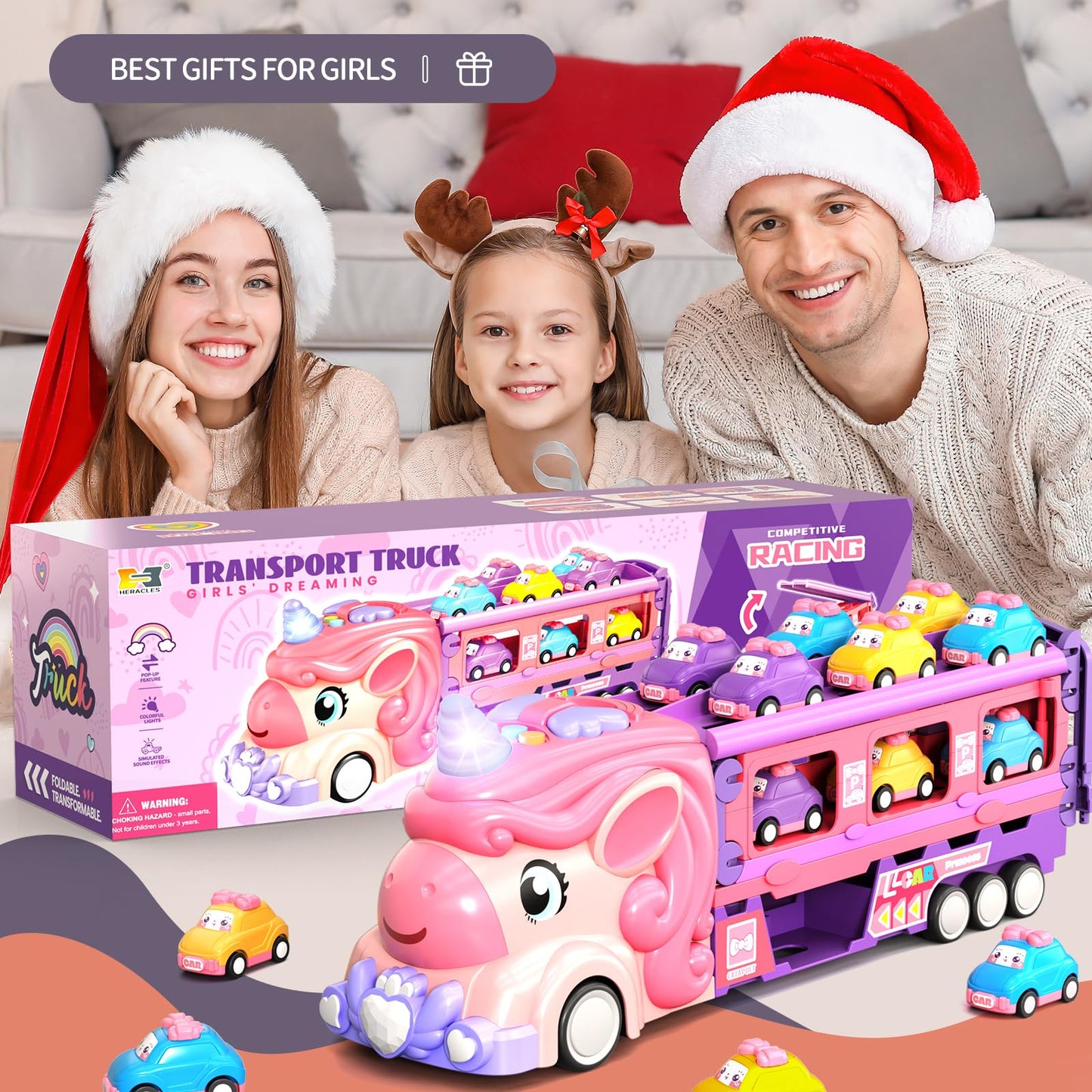 Kigwux Unicorn Racing Truck with Foldable 46-Inch Track and 9 Princess Cars