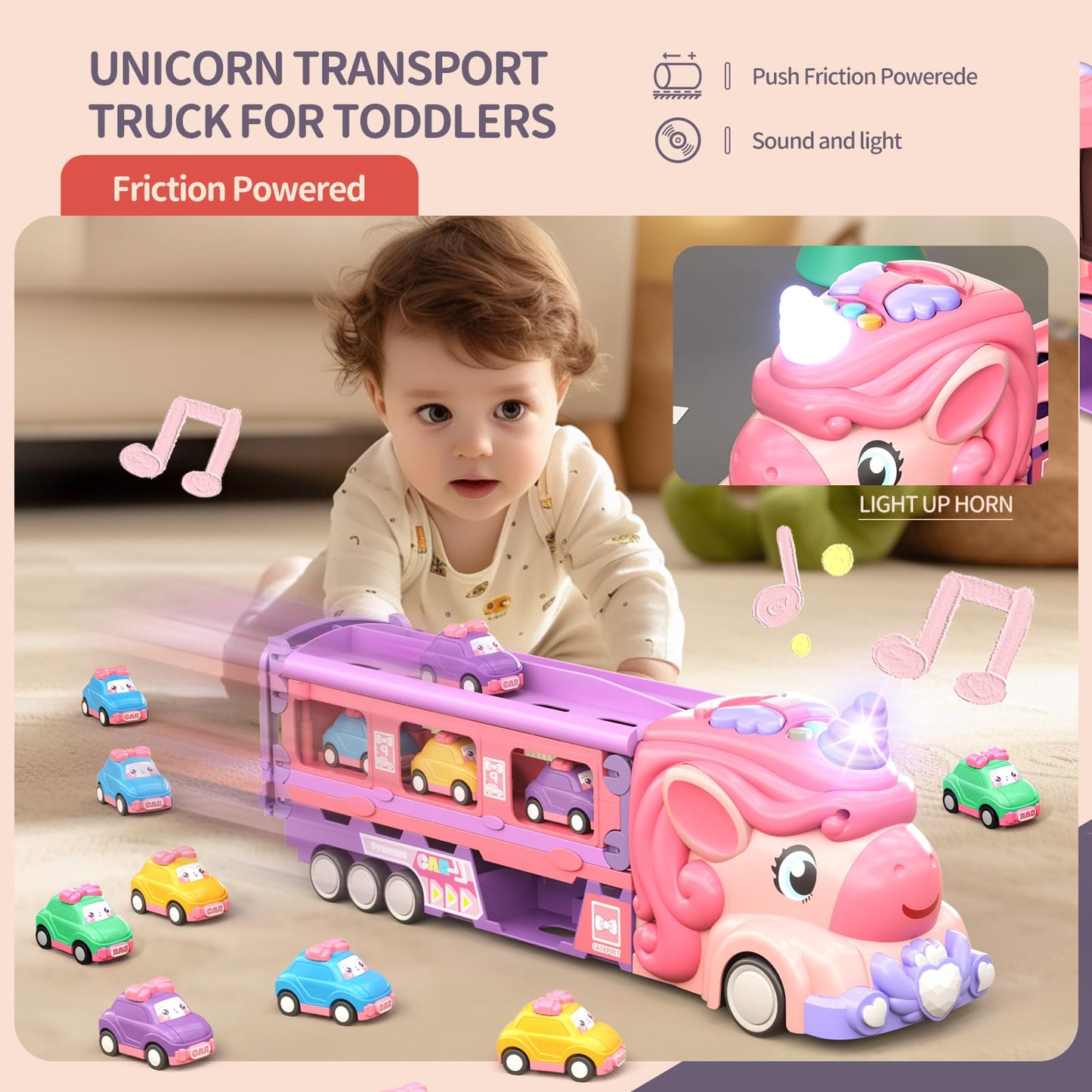 Kigwux Unicorn Racing Truck with Foldable 46-Inch Track and 9 Princess Cars