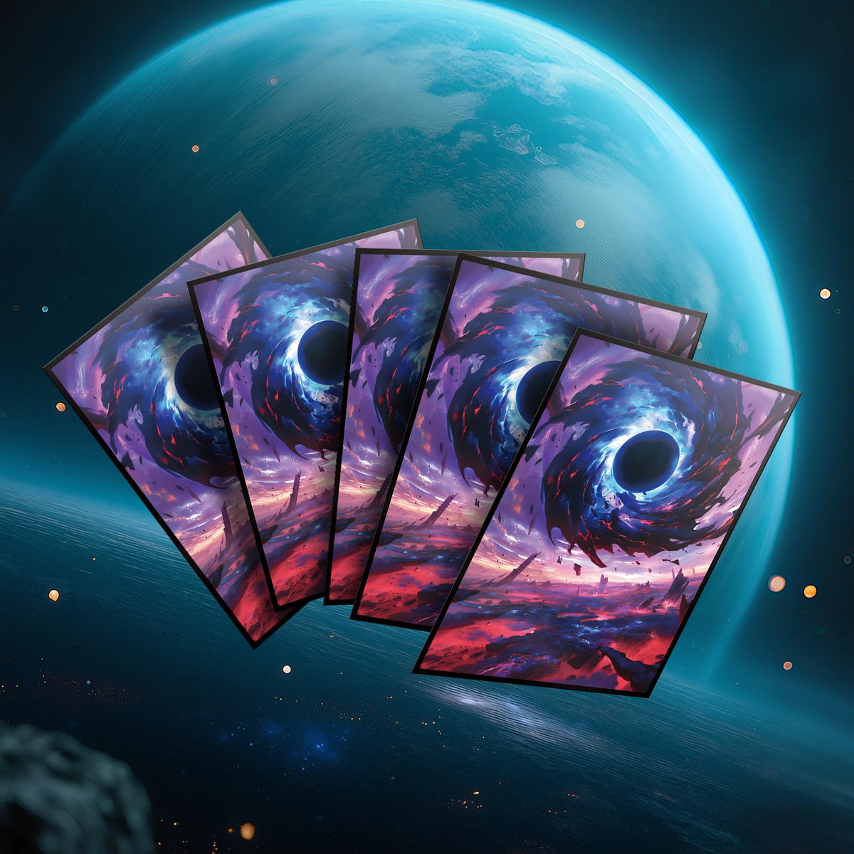 Kiiransr MTG Card Sleeves Black Hole Damnation – Ultra Clear Front, Matte Back, 100 Count
