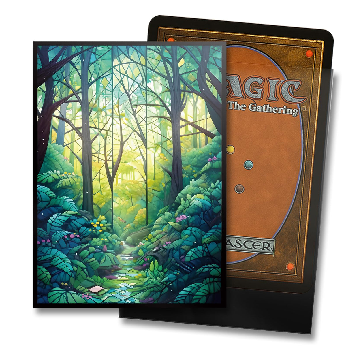 Kiiransr MTG Card Sleeves – Forest, Ultra Clear Front & Matte Back, 100 Count