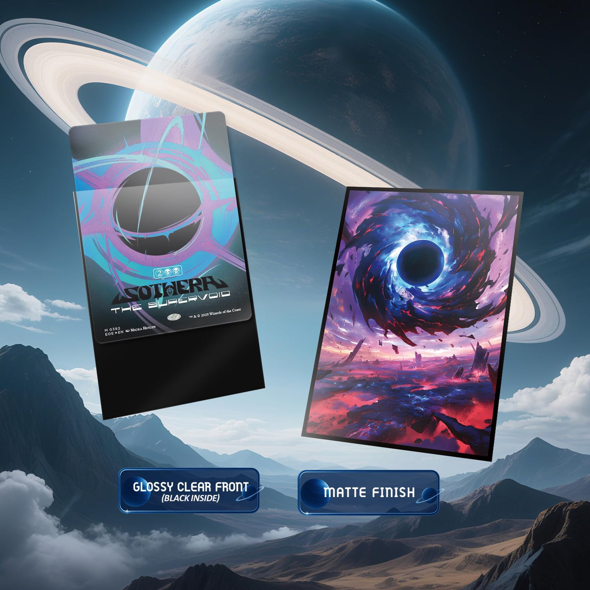 Kiiransr MTG Card Sleeves Black Hole Damnation – Ultra Clear Front, Matte Back, 100 Count