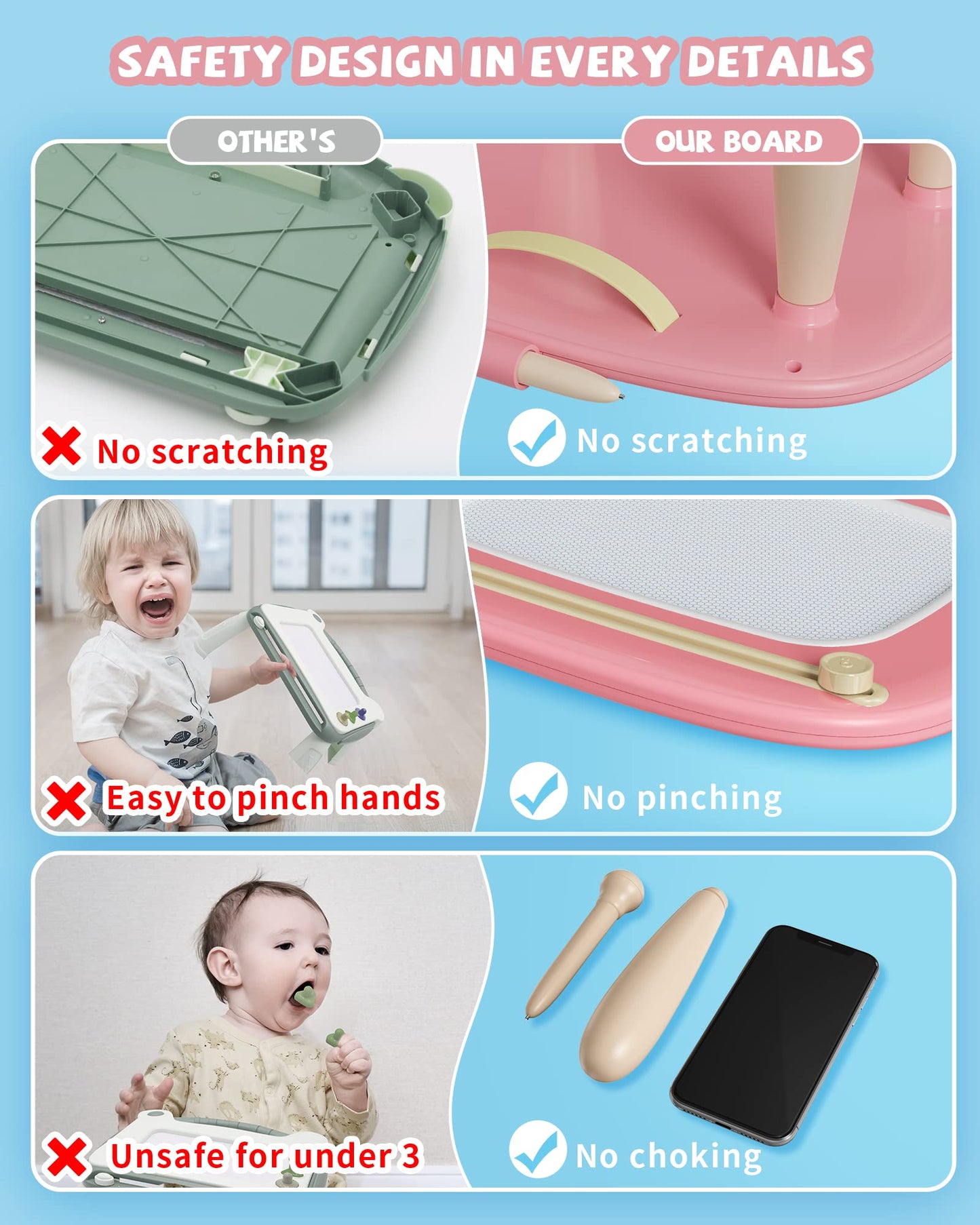 Kikapabi Toddler Magnetic Drawing Board – Pink 8.7” Doodle Toy for 1st Birthday and Travel