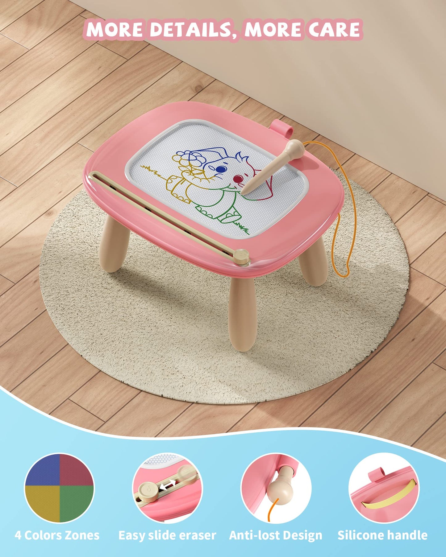 Kikapabi Toddler Magnetic Drawing Board – Pink 8.7” Doodle Toy for 1st Birthday and Travel