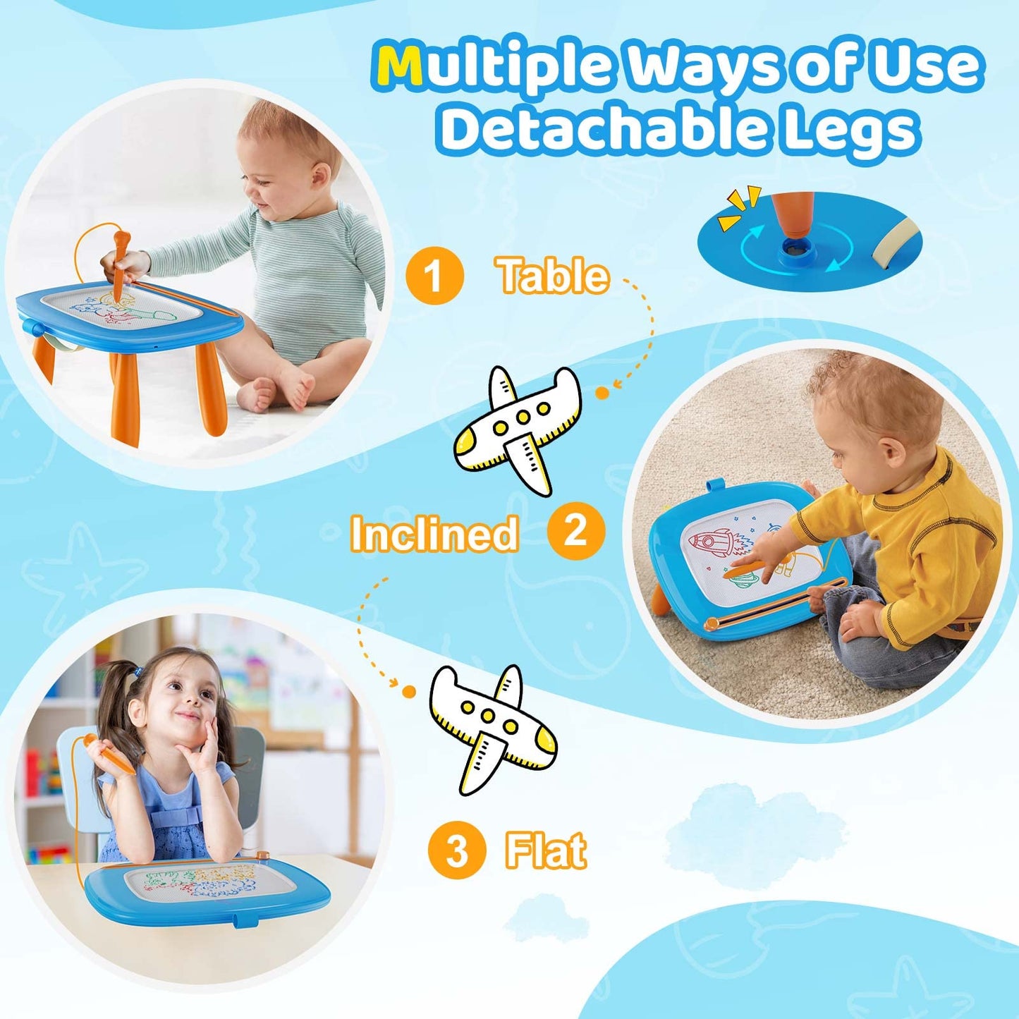 Kikidex Magnetic Drawing Board for Toddlers — Light Blue, 1–3 Years | Mess-Free Learning Toy
