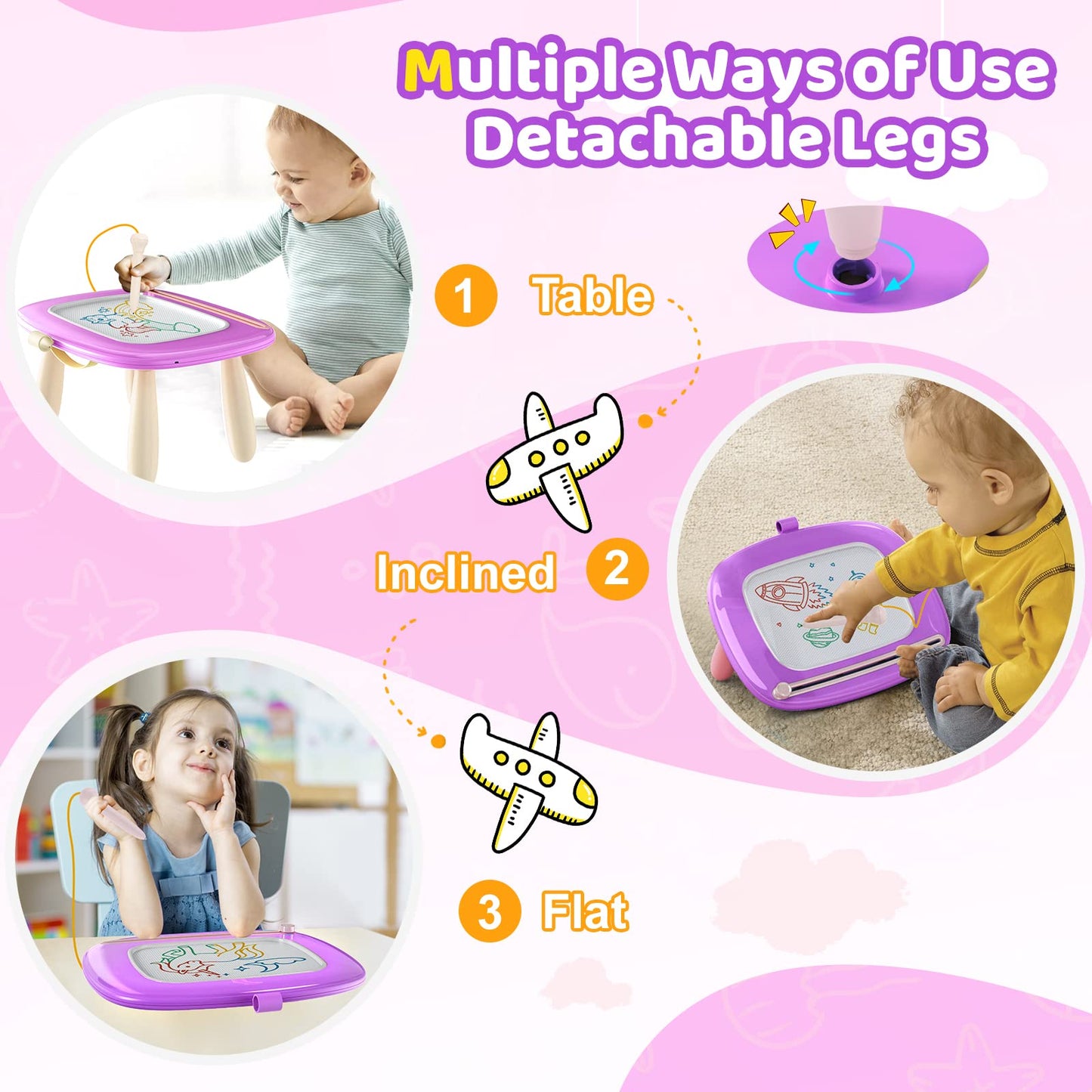 Kikidex Magnetic Drawing Board for Toddlers 1-3 – Purple, Mess-Free Learning Toy