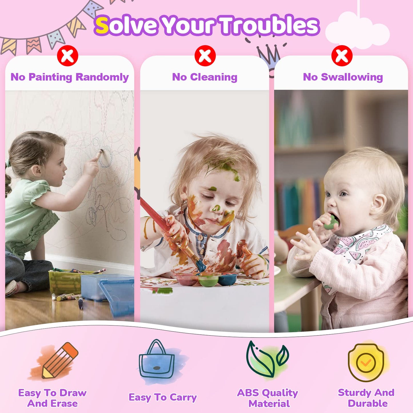Kikidex Magnetic Drawing Board for Toddlers 1-3 – Purple, Mess-Free Learning Toy