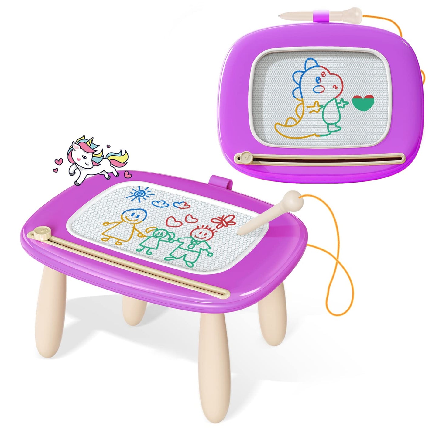 Kikidex Magnetic Drawing Board for Toddlers 1-3 – Purple, Mess-Free Learning Toy