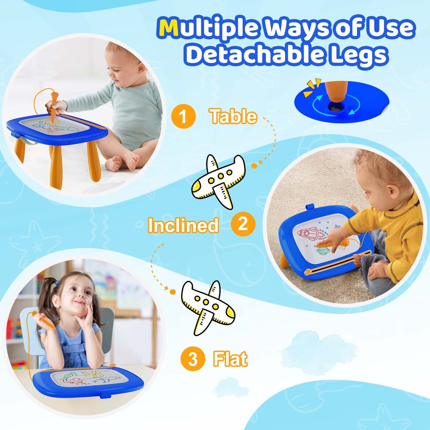 Kikidex Magnetic Drawing Board for Toddlers 1-3 – Doodle & Learn (Dark Blue)