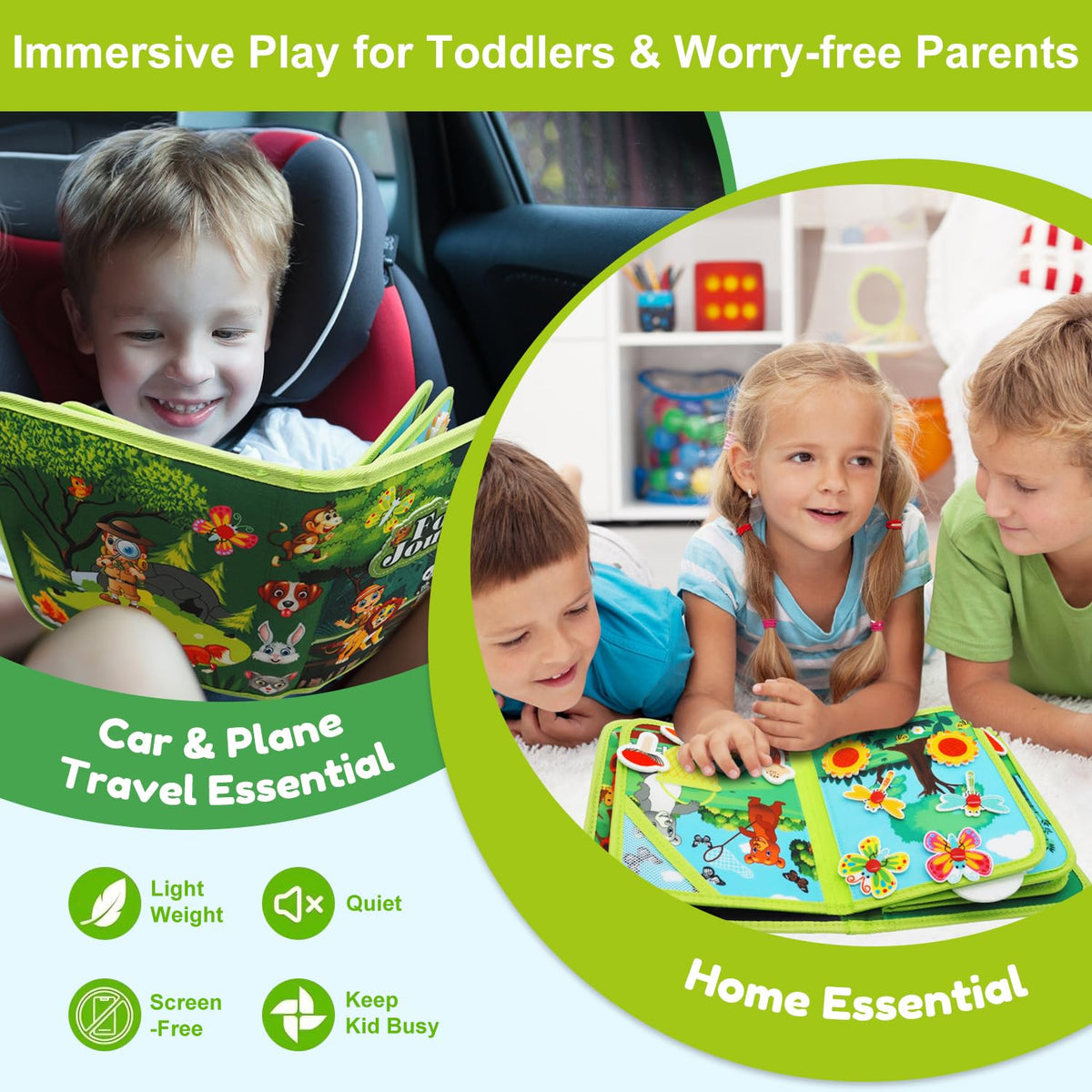 Kikiyaki Busy Book for Toddlers 1-3 – Forest Story Montessori Busy Board | Travel & Quiet Activity Toy