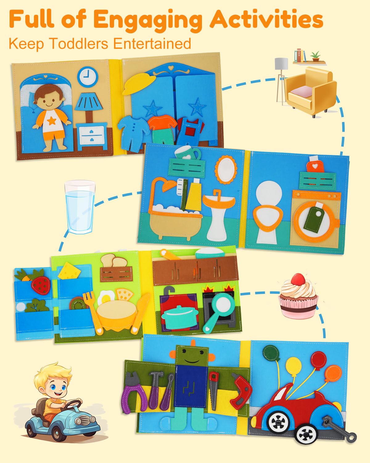 Kikiyaki Busy Book for Toddlers 1-3 — Montessori Quiet Book & Travel Toy